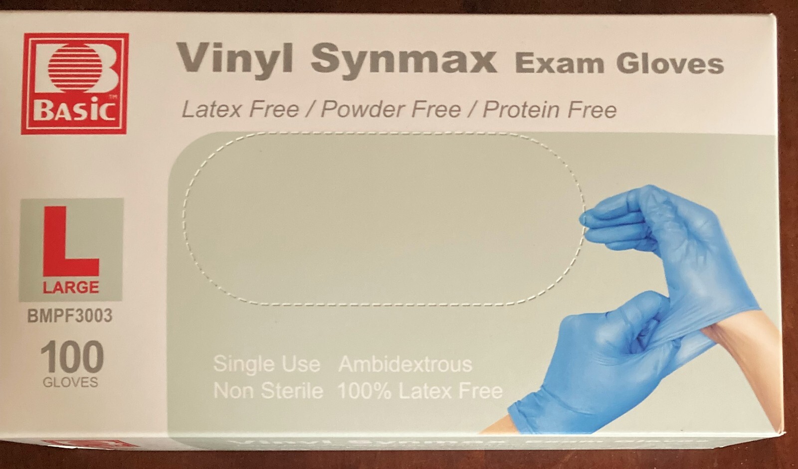 BASIC Medical Vinyl Synmax Exam Gloves Durable Latex Free Large Size Unopened