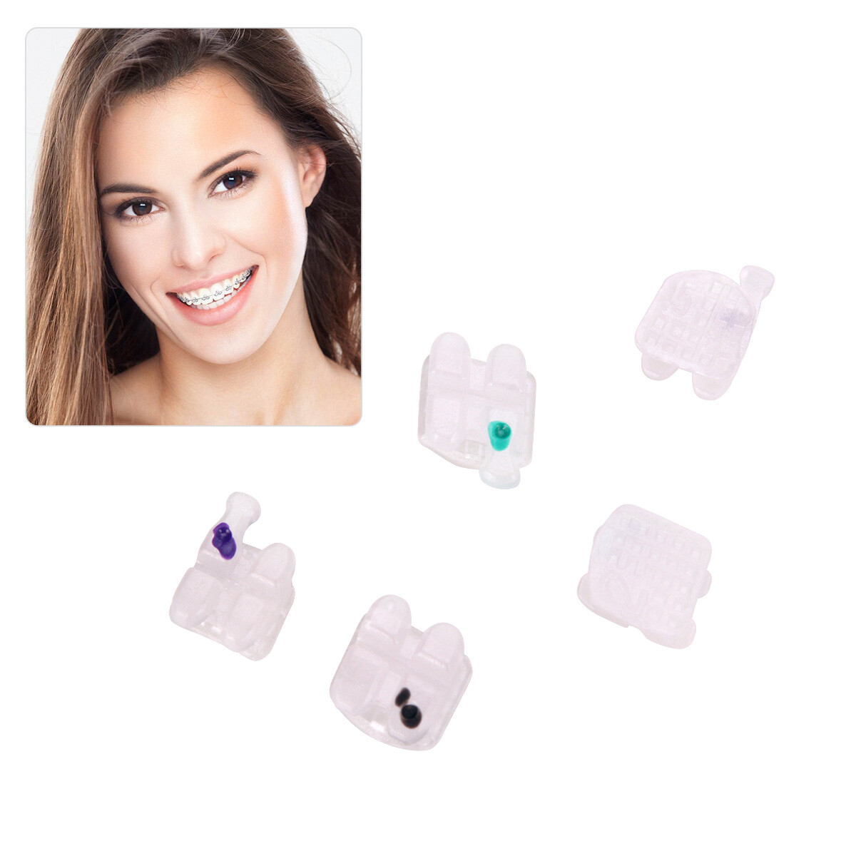 AZDENT Dental Orthodontic Ceramic Brackets Brace Roth MBT.022/018 Hooks 345