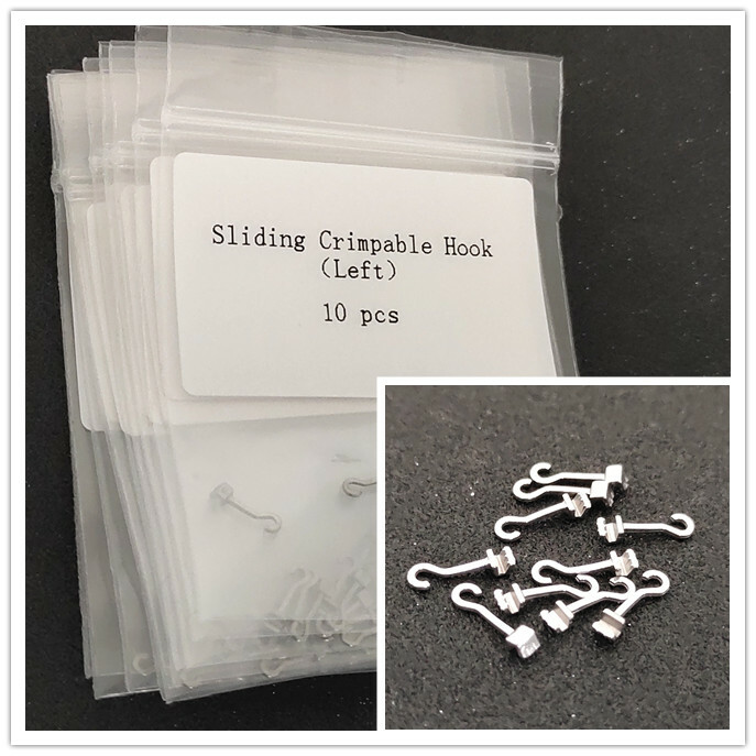 10 Packs 100 Pcs Sliding Crimpable Hook Open Surgical Hook Long Curved Left