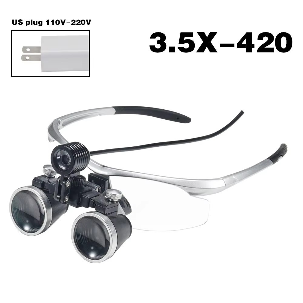 Dental 3.5X Loupe Magnifier Headlight Wireless Head Light LED 2 Batteries