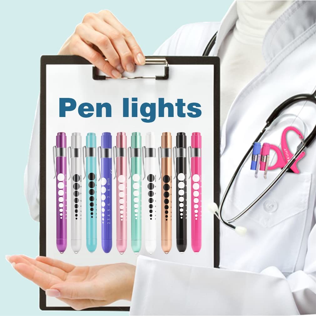MEUUT 3 Pack Pen Lights for Nurses with 6 Batteries – Pink+Blue+Light Purple