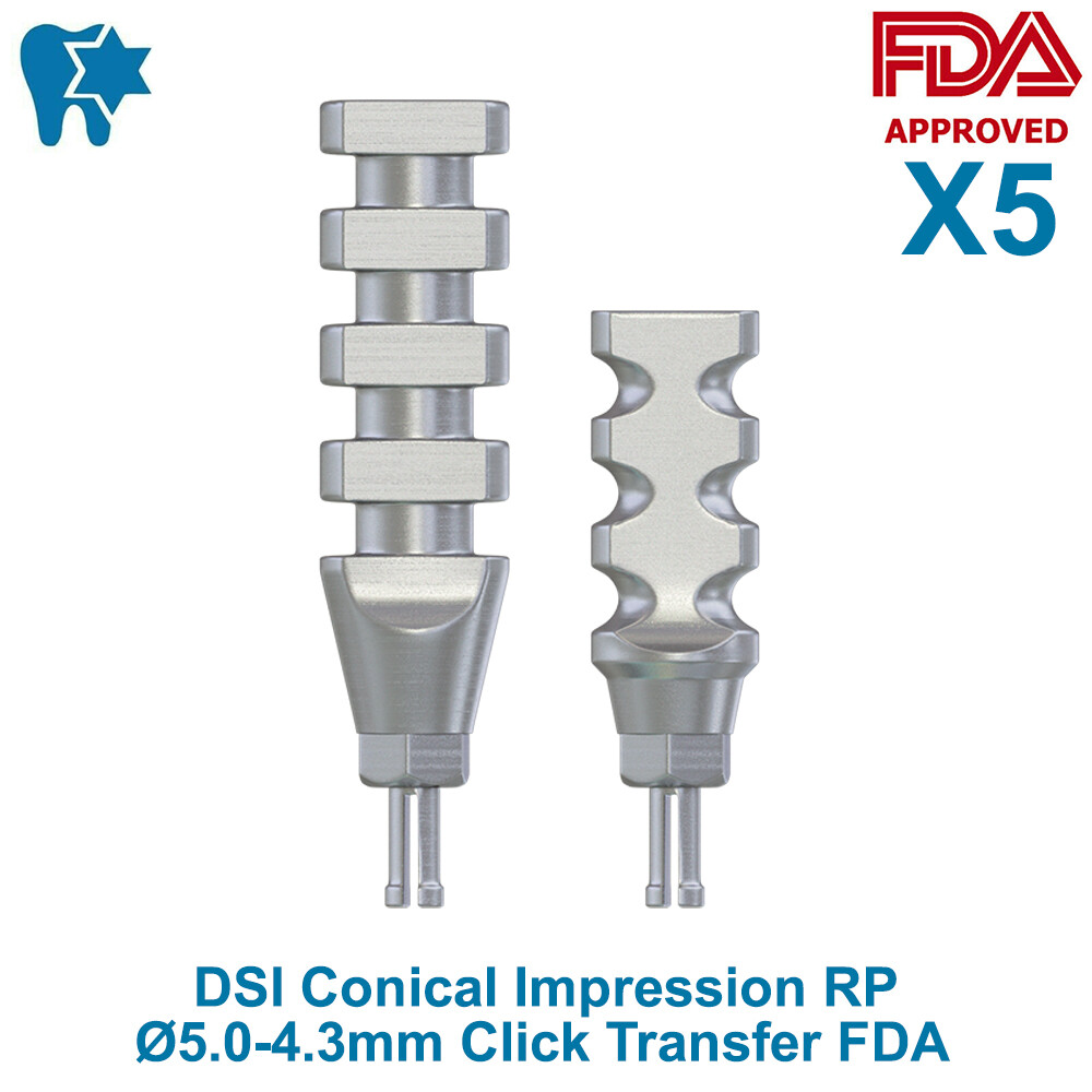 5x Dental Conical Impression Coping Regular RP Ø5.0-4.3mm Click Transfer