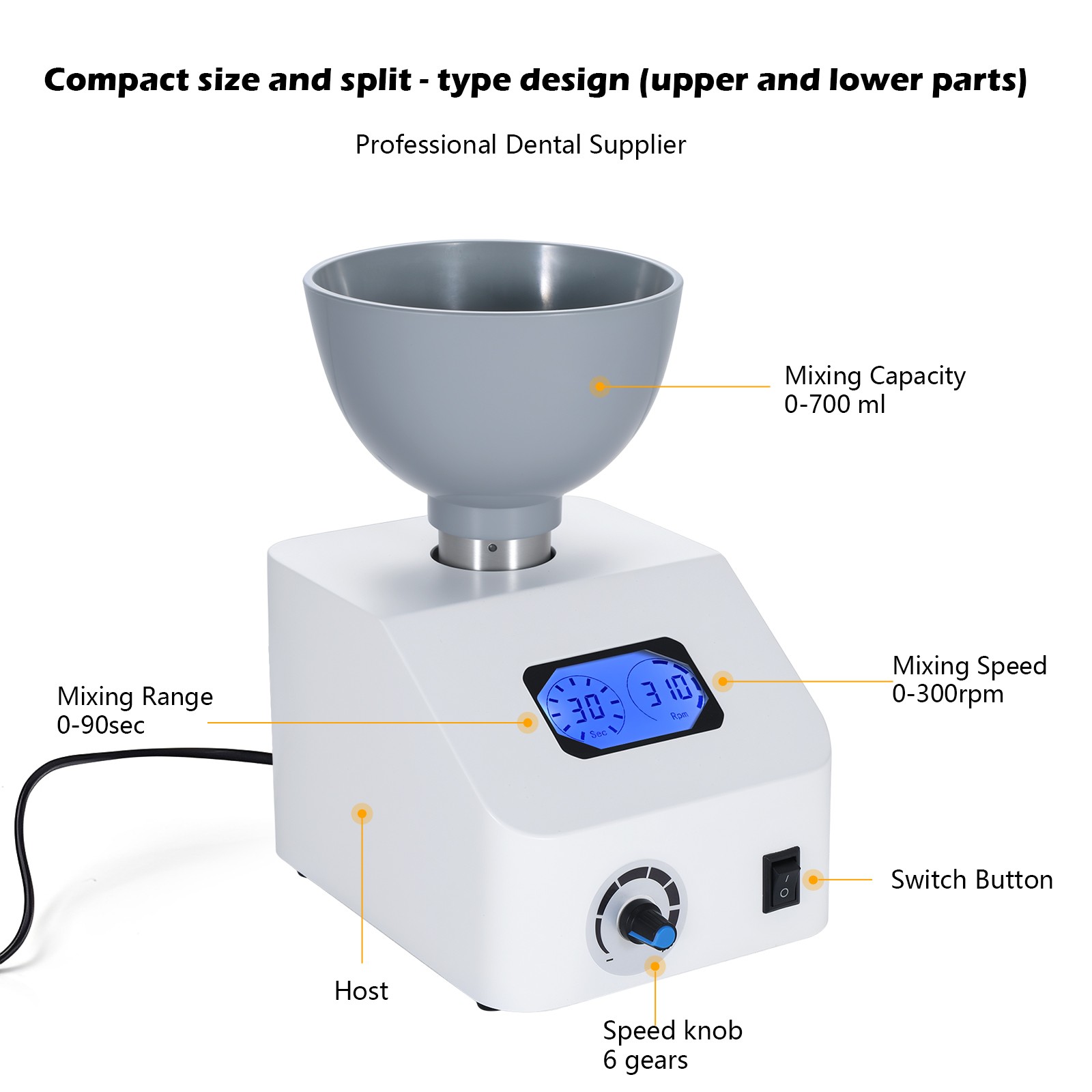 Automatic Dental Alginate Impression Materials Mixer 0–300RPM Lab Electric Mixer