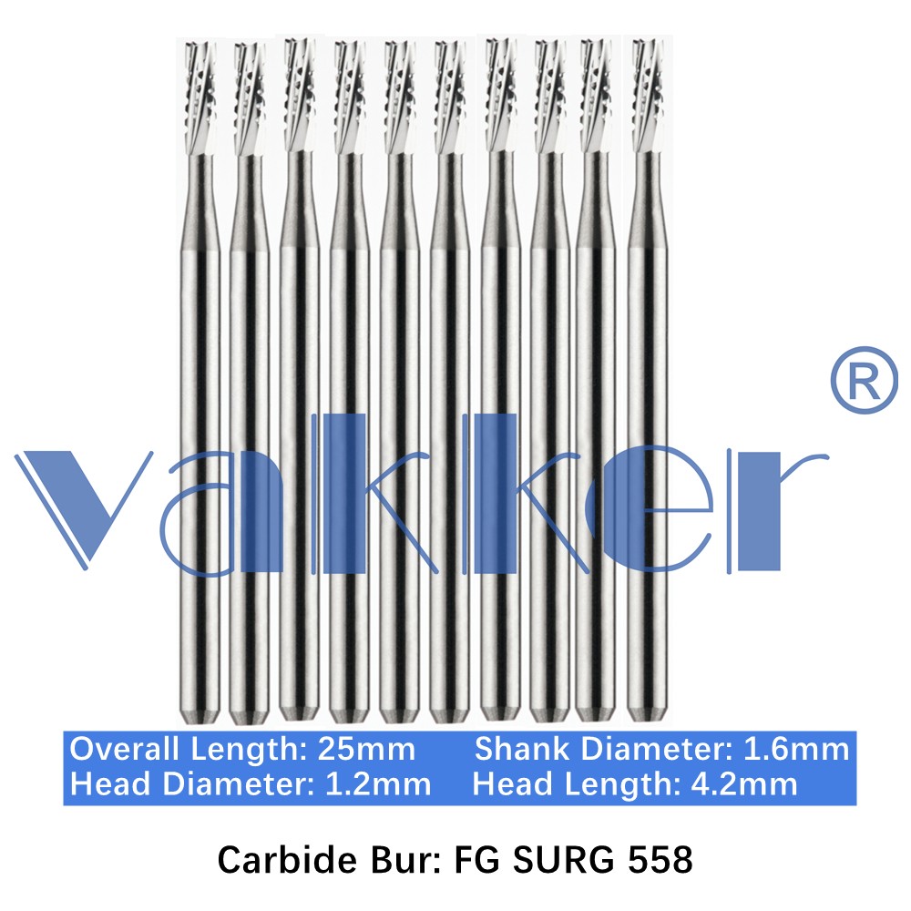 10-100pc Vakker Dental Surgical Carbide Burs FGOS558 25mm Round Burs High Speed