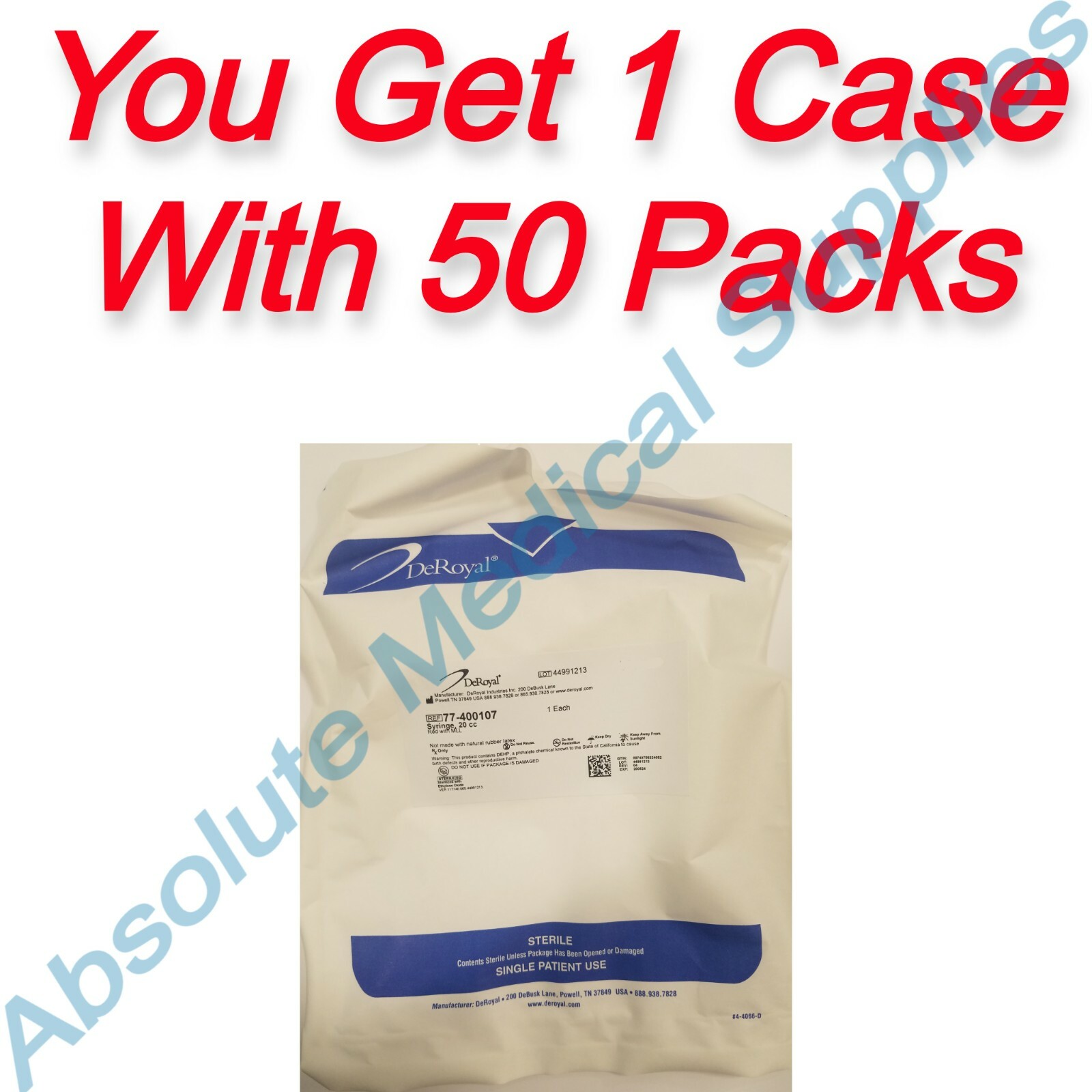 *50-Packs* DeRoyal Specialty Syringe Luer Lock Tip 20 mL Red Piston 77-400107