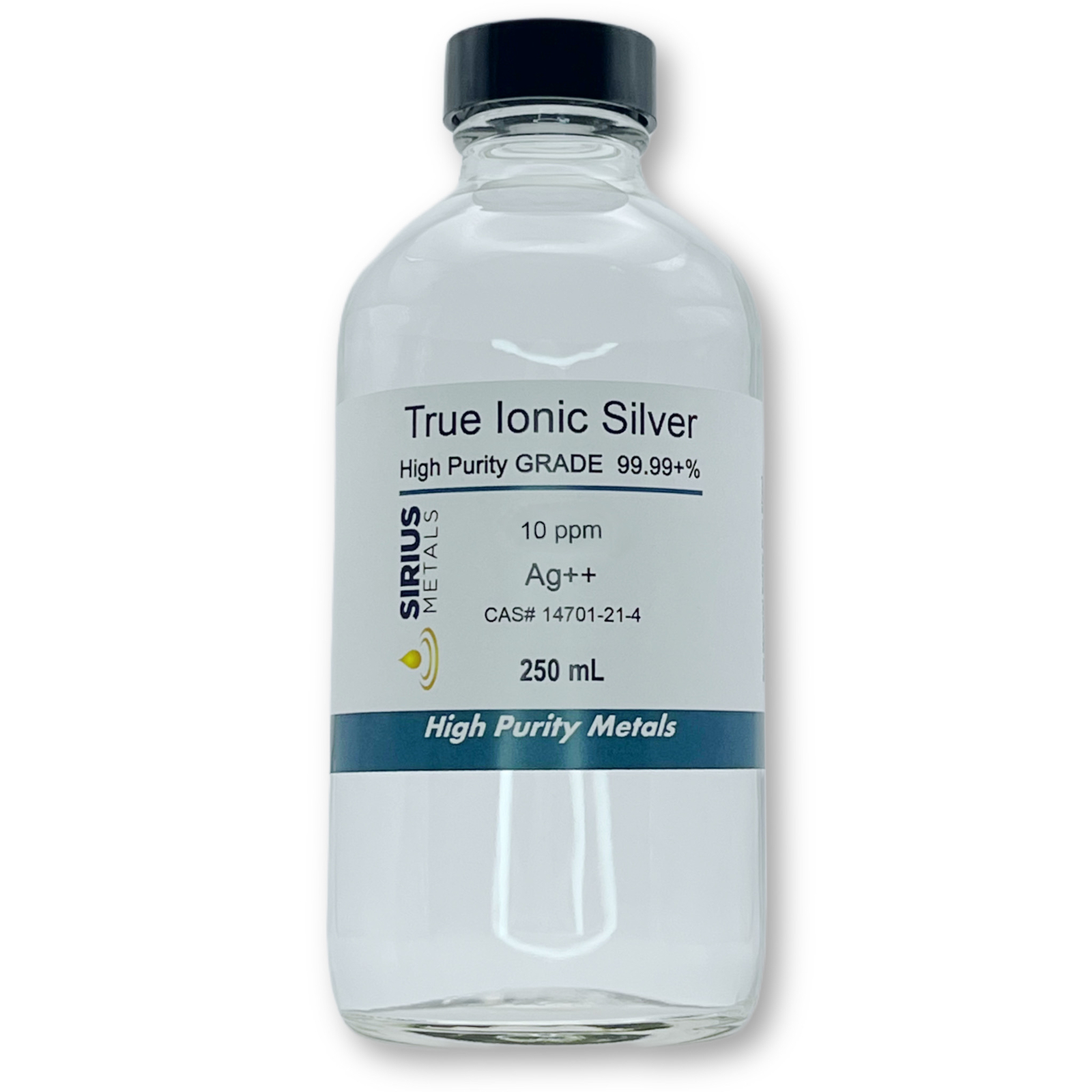 True Free Silver Ions (Ag++): 10 ppm, 99.99+% Purity – 250 mL in Glass