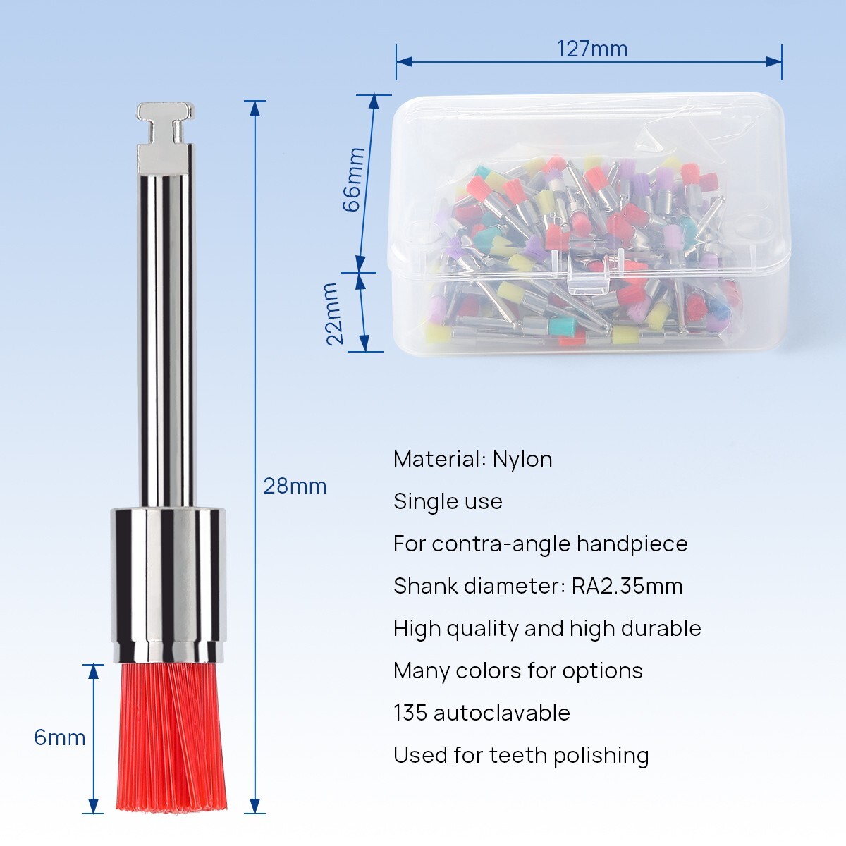 牙科五颜六色的尼龙材料抛光 Prophy Brush Bowl RA Flat Latch Type-