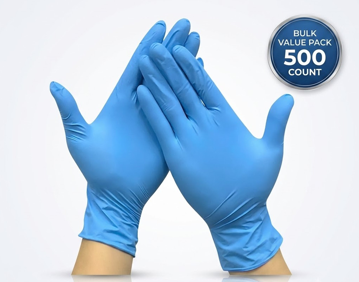 500PCS Blue Nitrile Eaxm Gloves 3.5 Mil Powder Free Food-Safe Disposable Gloves
