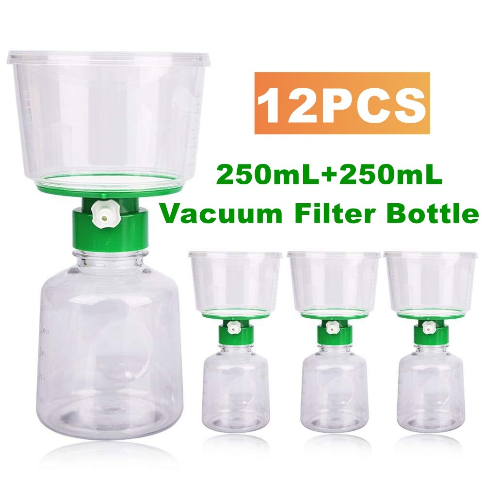 12PCS 250ml Sterile Vacuum Filter Bottle Units PES Membrane 0.22μm Disposable US