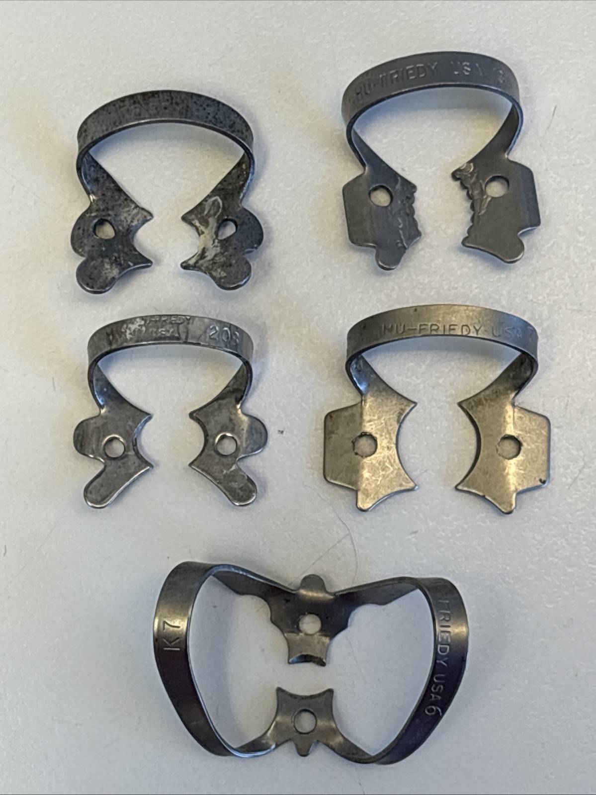 Lot of 5 Hu-Friedy Dental Rubber Dam Clamps K7, 13A, 1, 208, 7