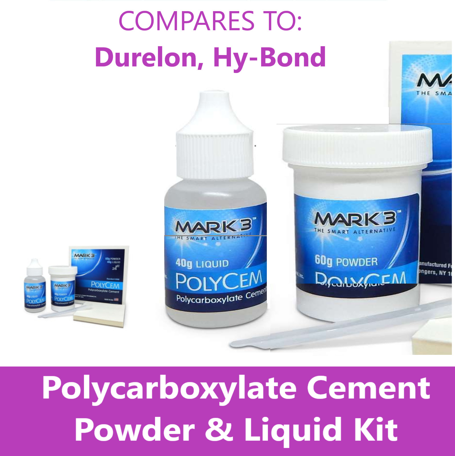 Dental Polycem Polycarboxylate Luting Cement 60gm. Powder & 40gm. Liquid Kit