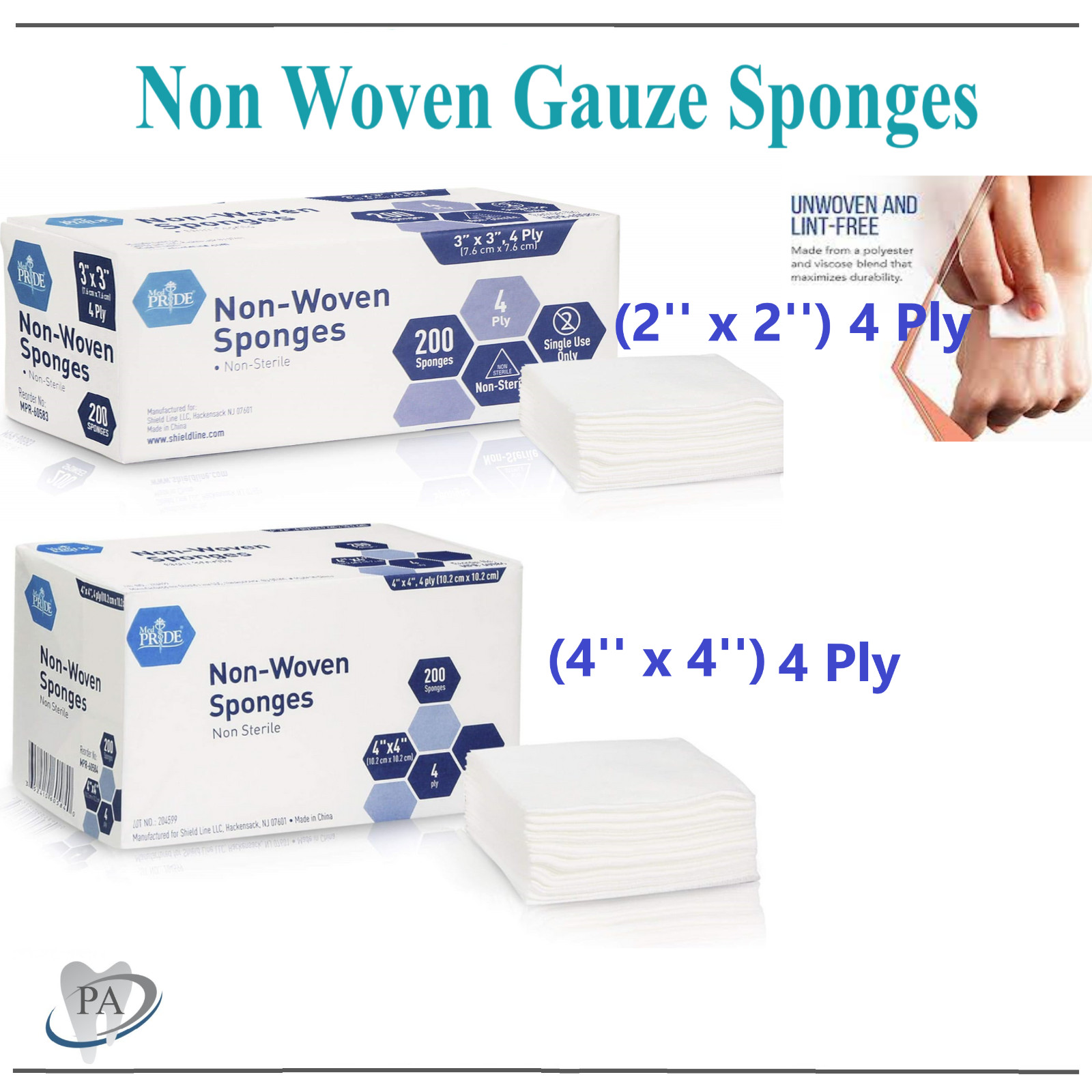 2x 2- 4 Ply, 4 x4 – 4-Ply Gauze Sponge Non Woven Sponges, Non-Sterile Cotton USA