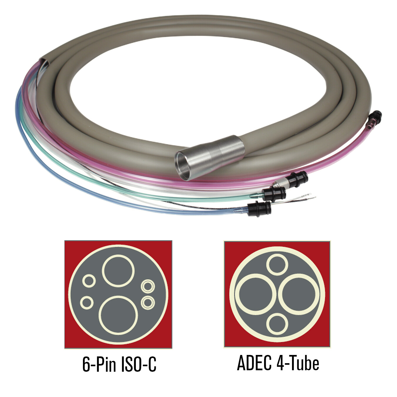 KINETIC HANDPIECE LIGHT SOURCE TUBING, 6-PIN ISO-C, ADEC 4-TUBE JACKETED