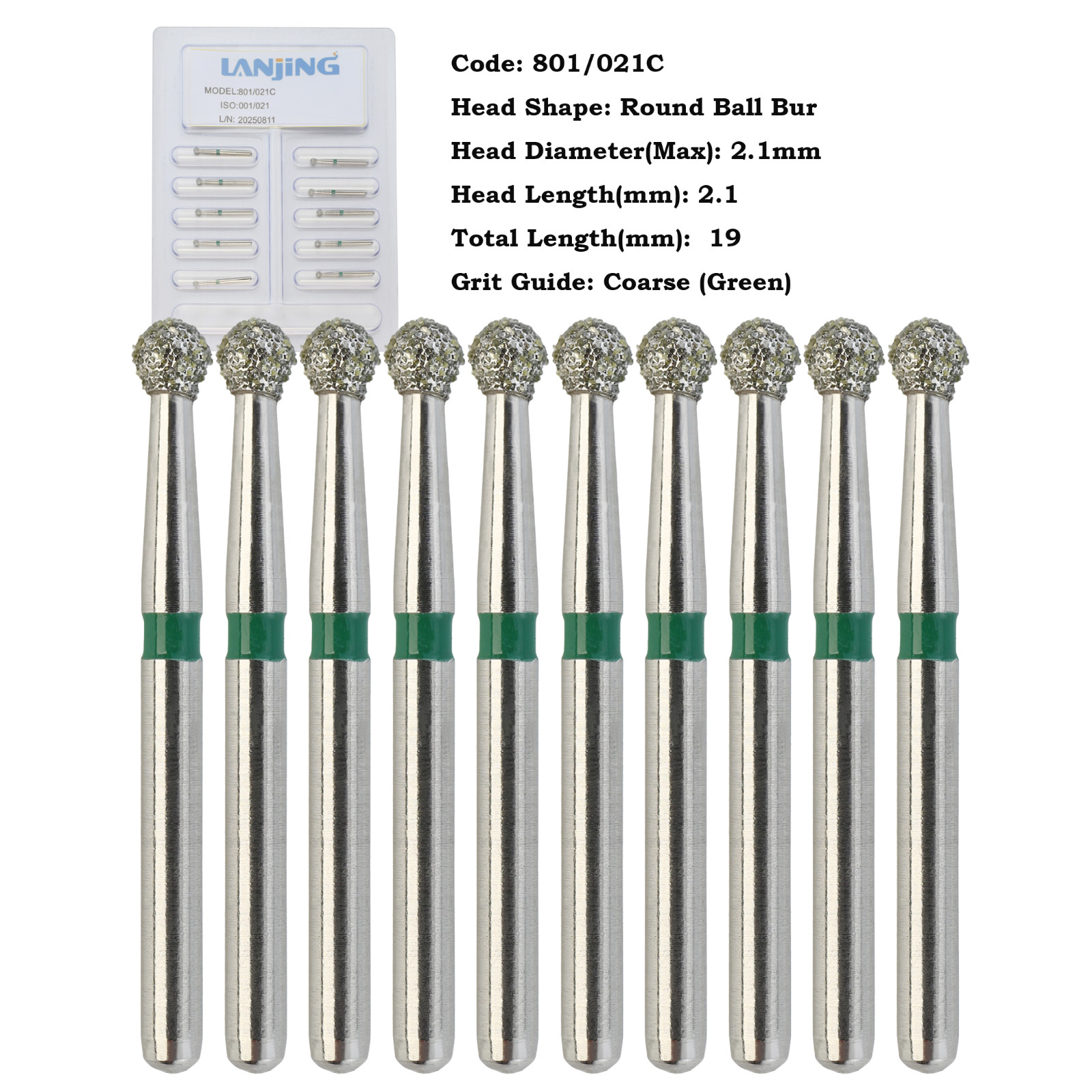 Multi-Use High Speed Diamond Burs Long Round Ball Burr Surgical FG 801/023C