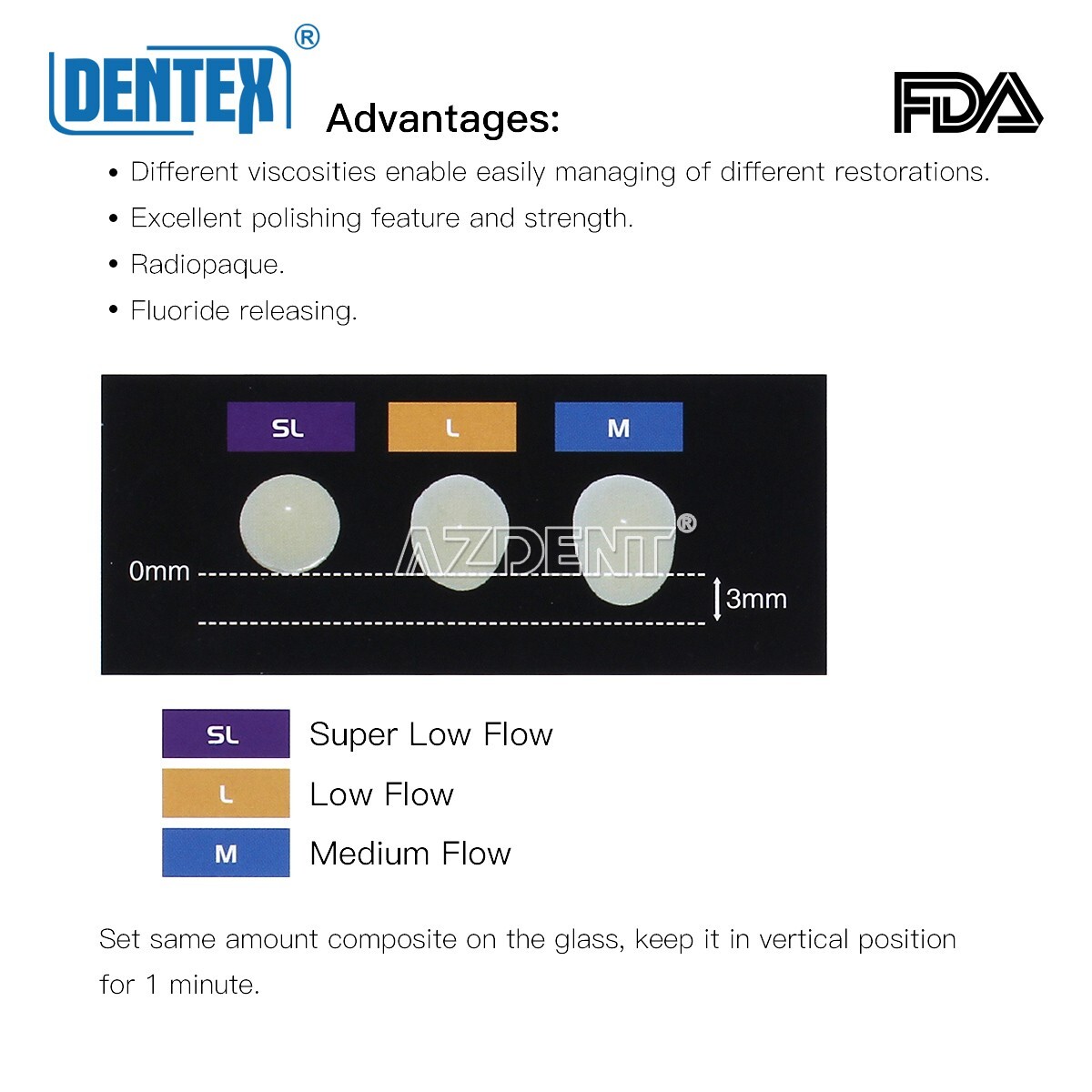 DENTEX Dental Light Cure Flowable Composite Resin Medium Flow Shade A2 3g/Pc