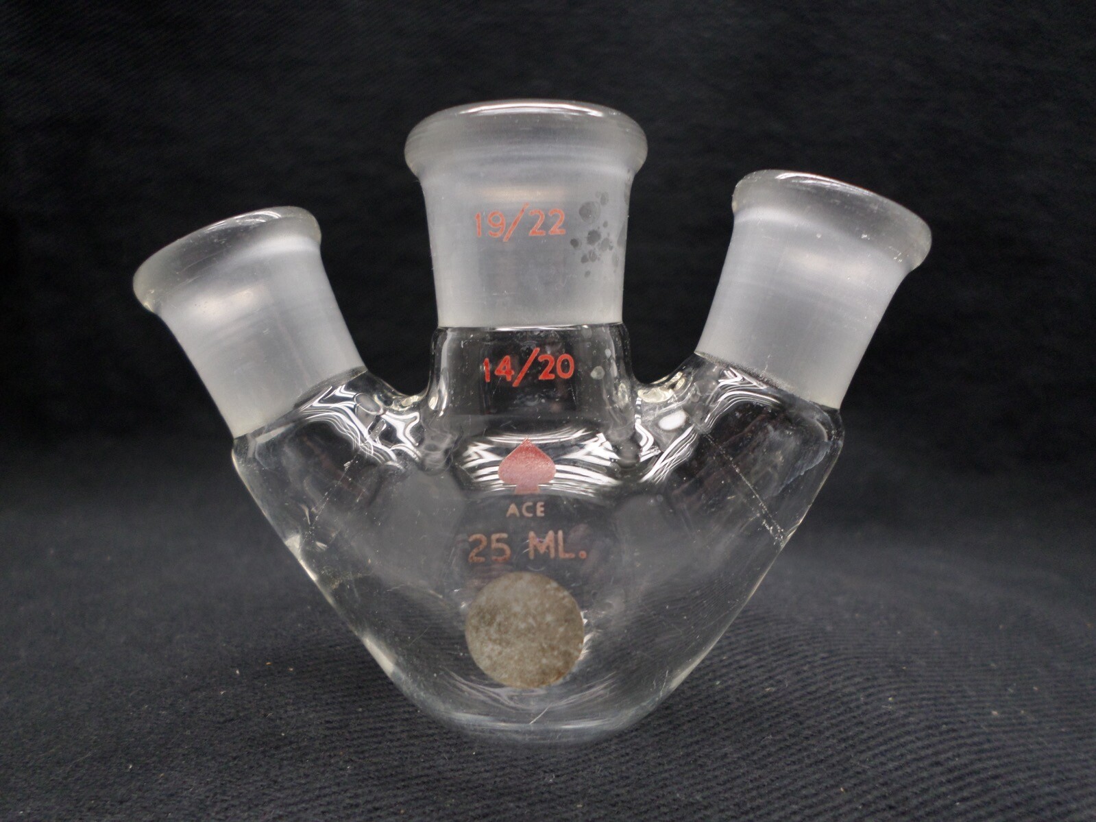 ACE Glass 19/22 & 14/20 Joint 25mL Angled 3-Neck Round Bottom Flask 9466-06
