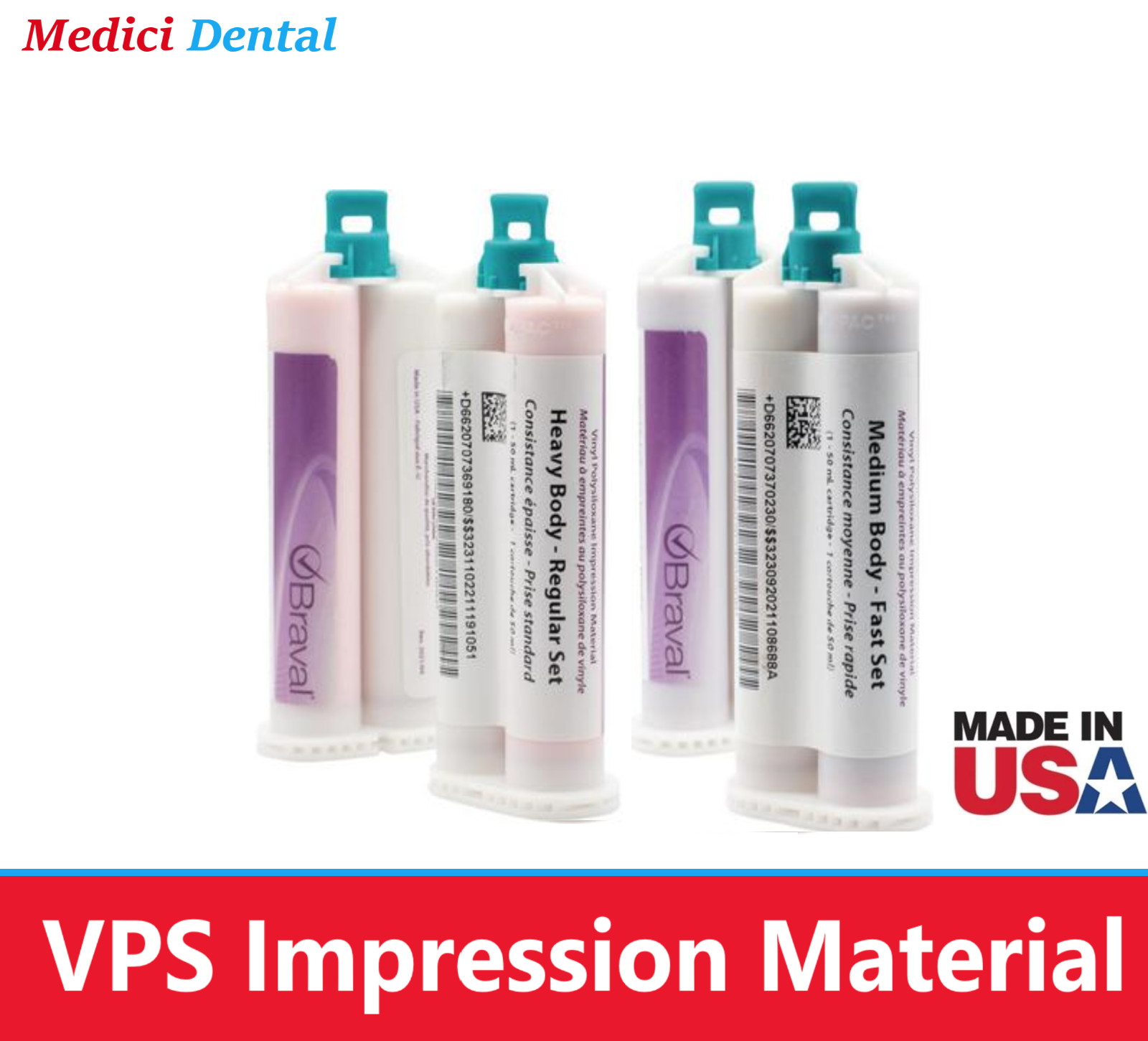 DENTAL VPS IMPRESSION MATERIAL MEDIUM BODY REGULAR SET 4 X 50 ML Cartridges