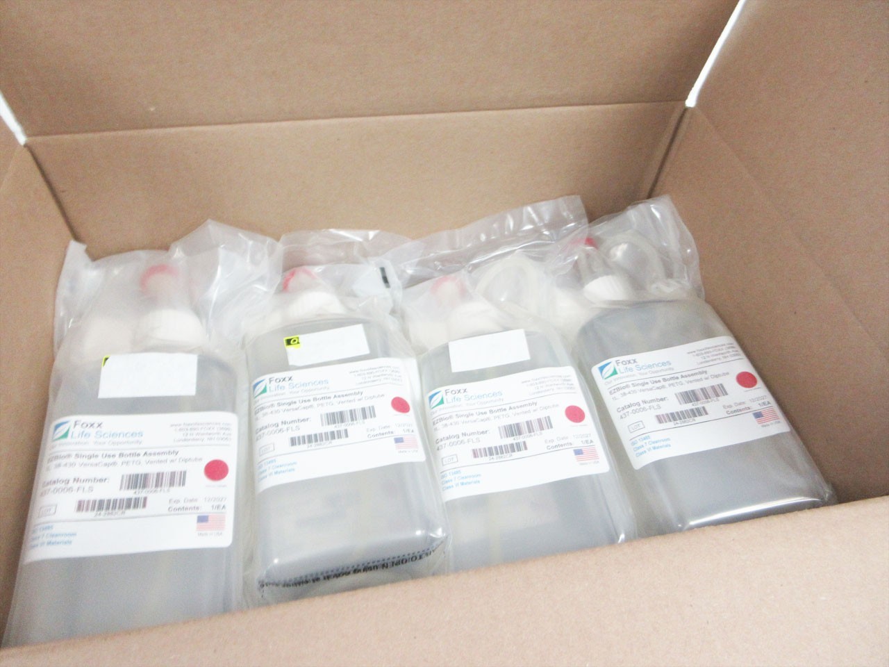 BOX 8 (of 10) FOXX LIFE SCIENCES 437-0006-FLS EZBIO SINGLE-USE BOTTLE 1000 mL