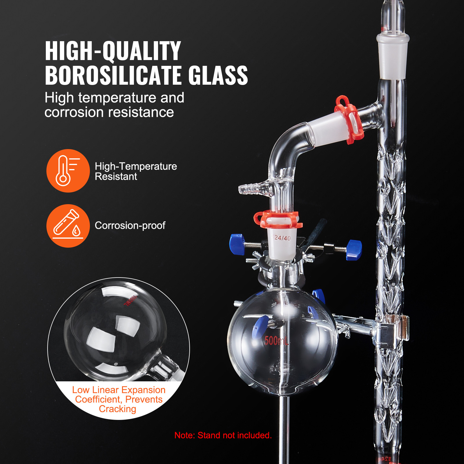 VEVOR Lab Glassware Distillation Kit 1000ml 3.3 Boro 14 pcs Glassware Equipment