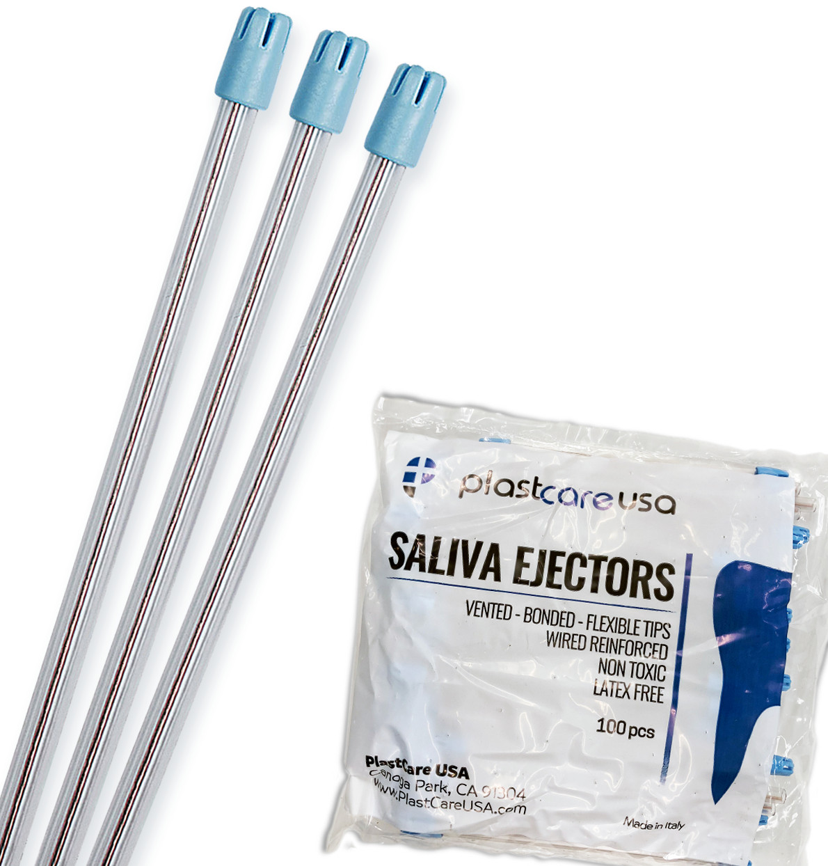 2000 (20 Bags) Saliva Ejectors Ejector CLEAR/BLUE Dental Suction Tips Disposable