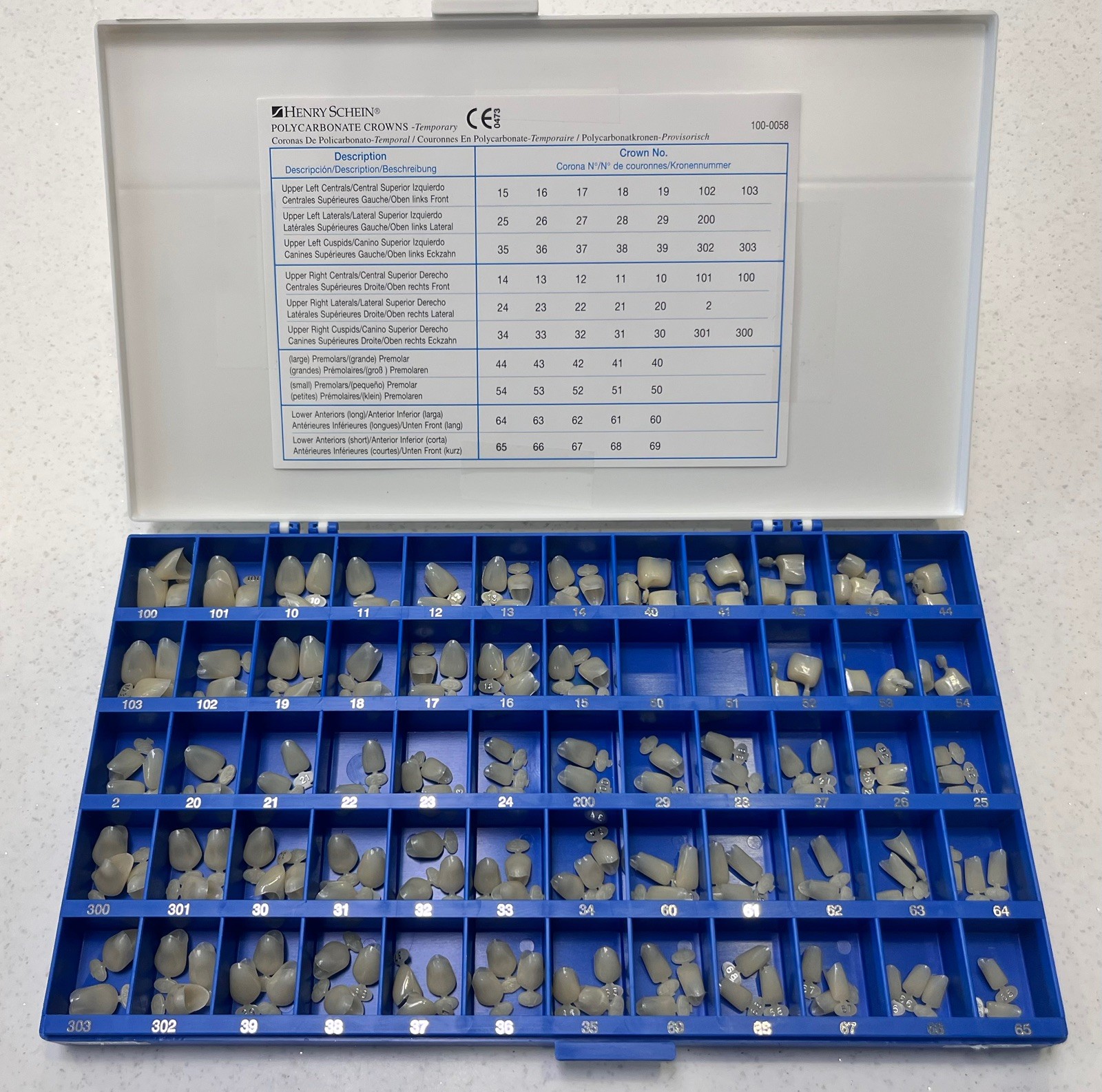 Henry Schein Temporary Polycarbonate Crowns Kit 100-0058 Ant & BIs 158 Pcs