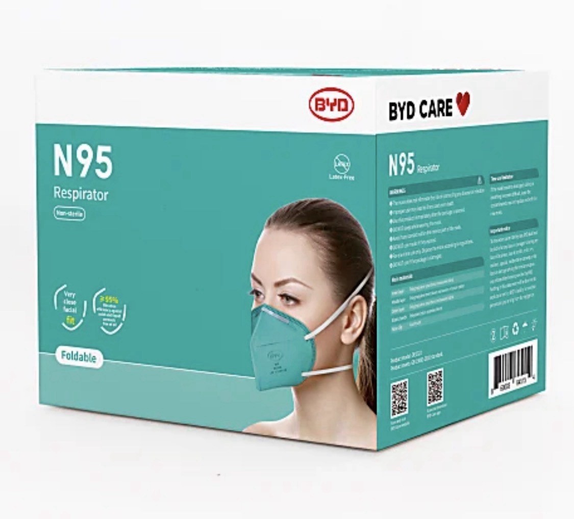BYD N95 Particulate Respirator DE2322 Foldable Face Masks 20pcs NIOSH Approved