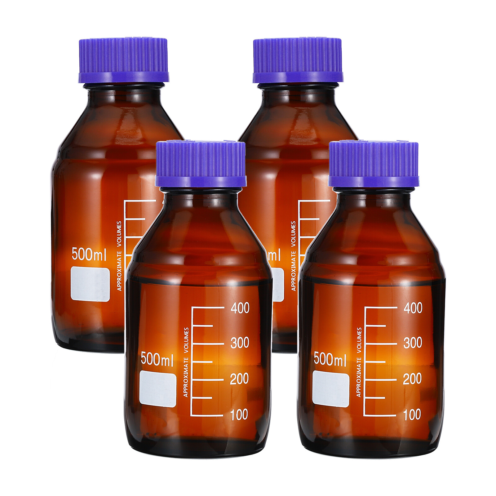 4 Pack Media Storage Bottles 500ml Borosilicate Glass Graduated Bottles Brown