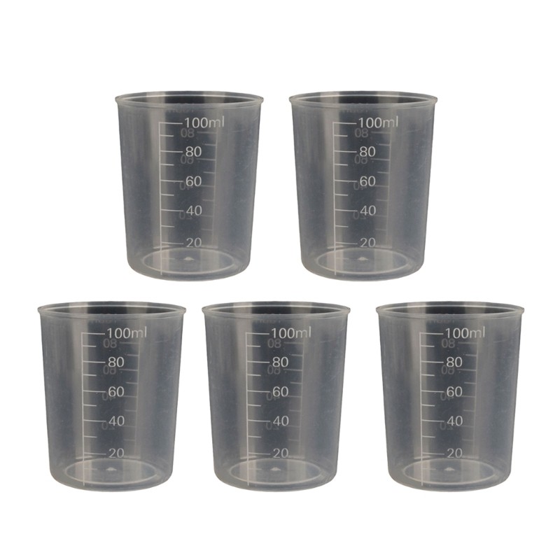 5Pcs Small Plastic Measuring Cups 10-100ml Transparent Liquid Kitchen Lab Tools