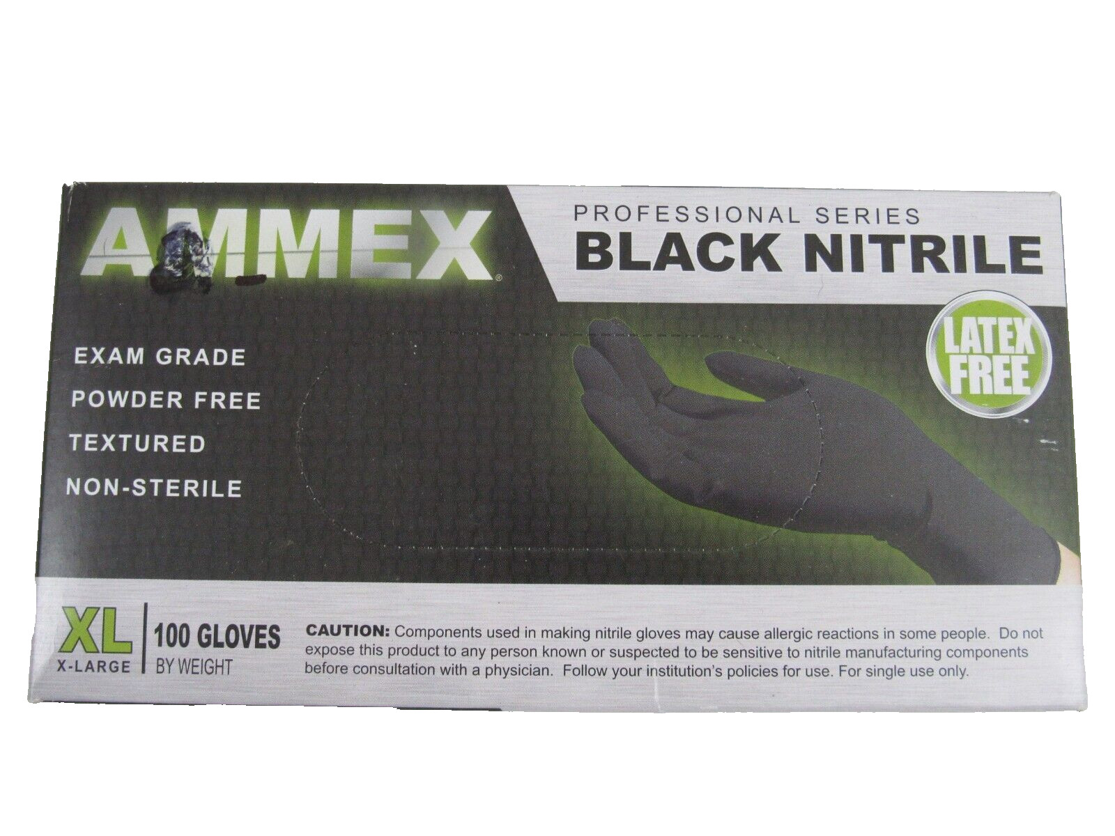 Ammex Professional Black Nitrile Exam Gloves 100 Pack Size XL Powder Free