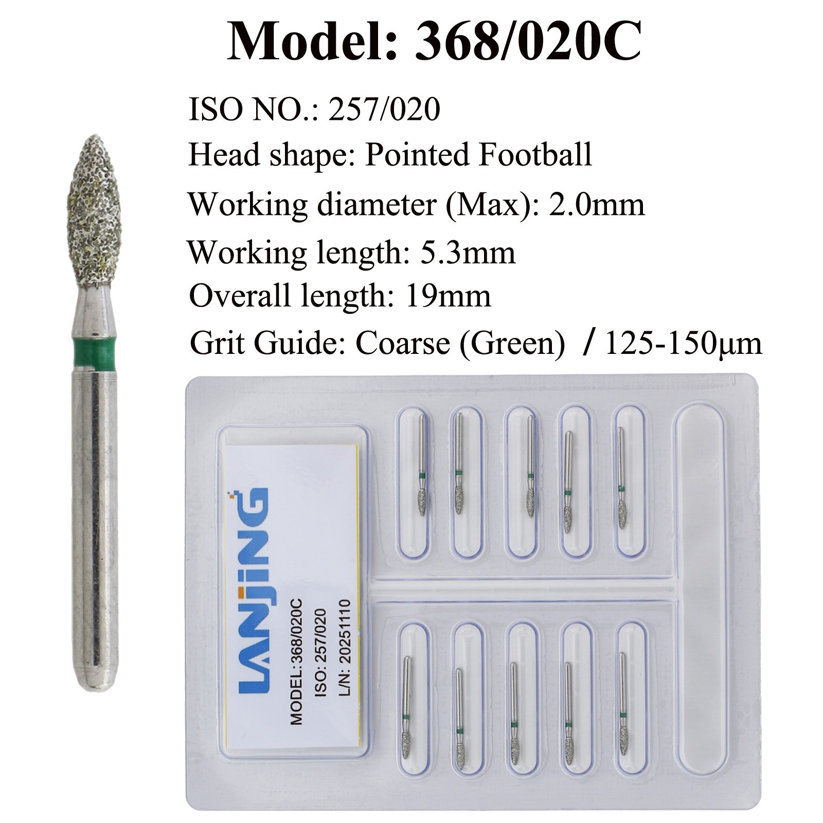 Dental Diamond Bur FG Burs Football Round End Taper Barrel Cylinder Pear Flame