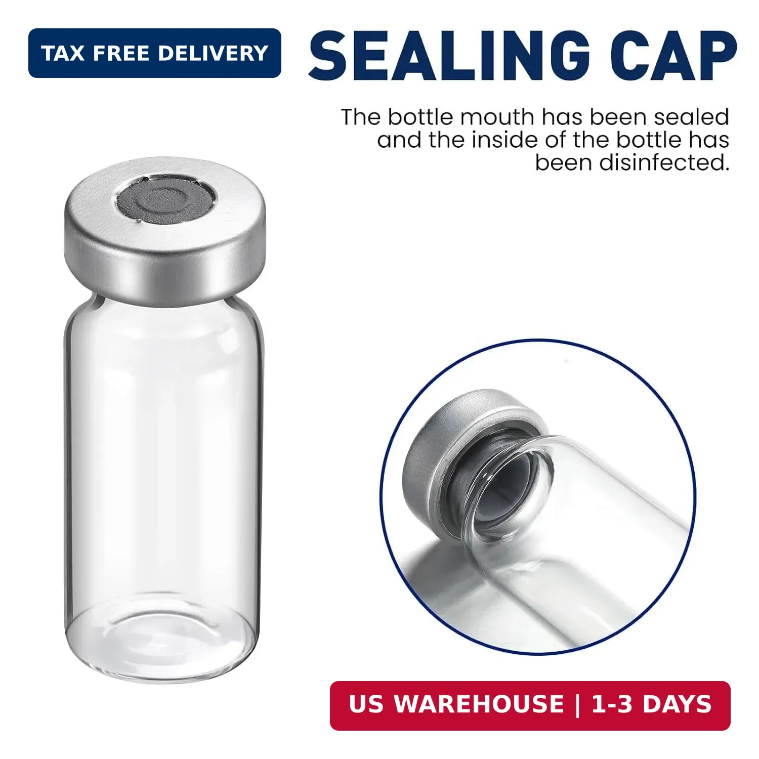 10ml Sterile Vials with Self Healing Injection Port and Sealing Cap, Glass Steri