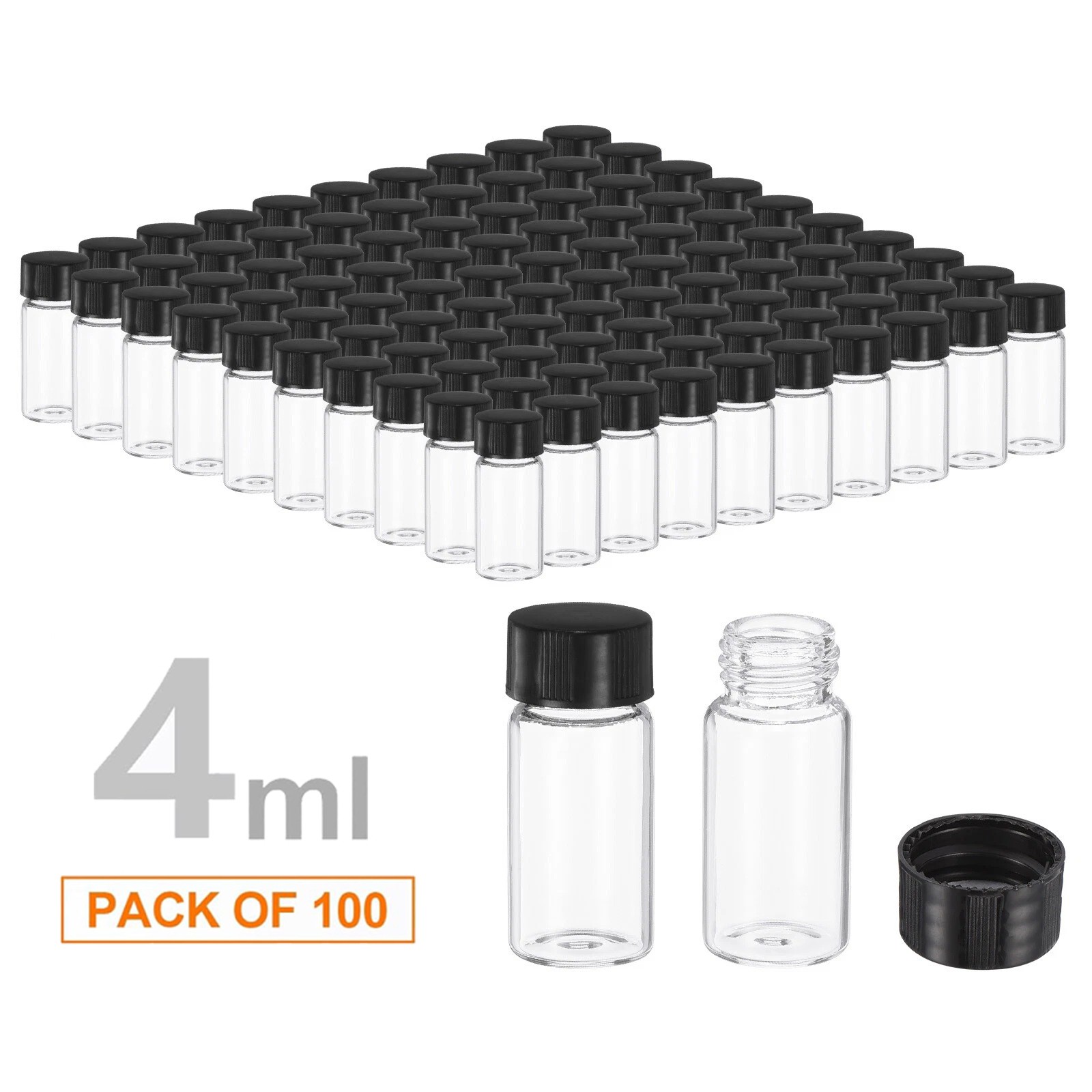 4ml 100pcs Clear Glass Vials with Plastic Screw Caps Sample Vials Small Bottles