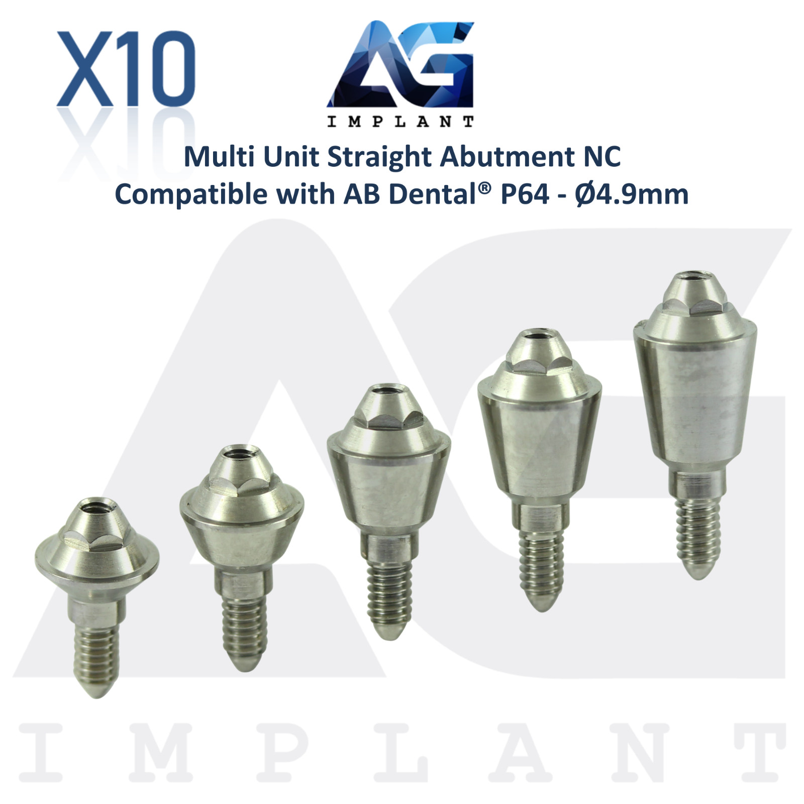 10 Straight Multi Unit Titanium Prosthetic P64 AB Dental® Compatible Ø4.9mm