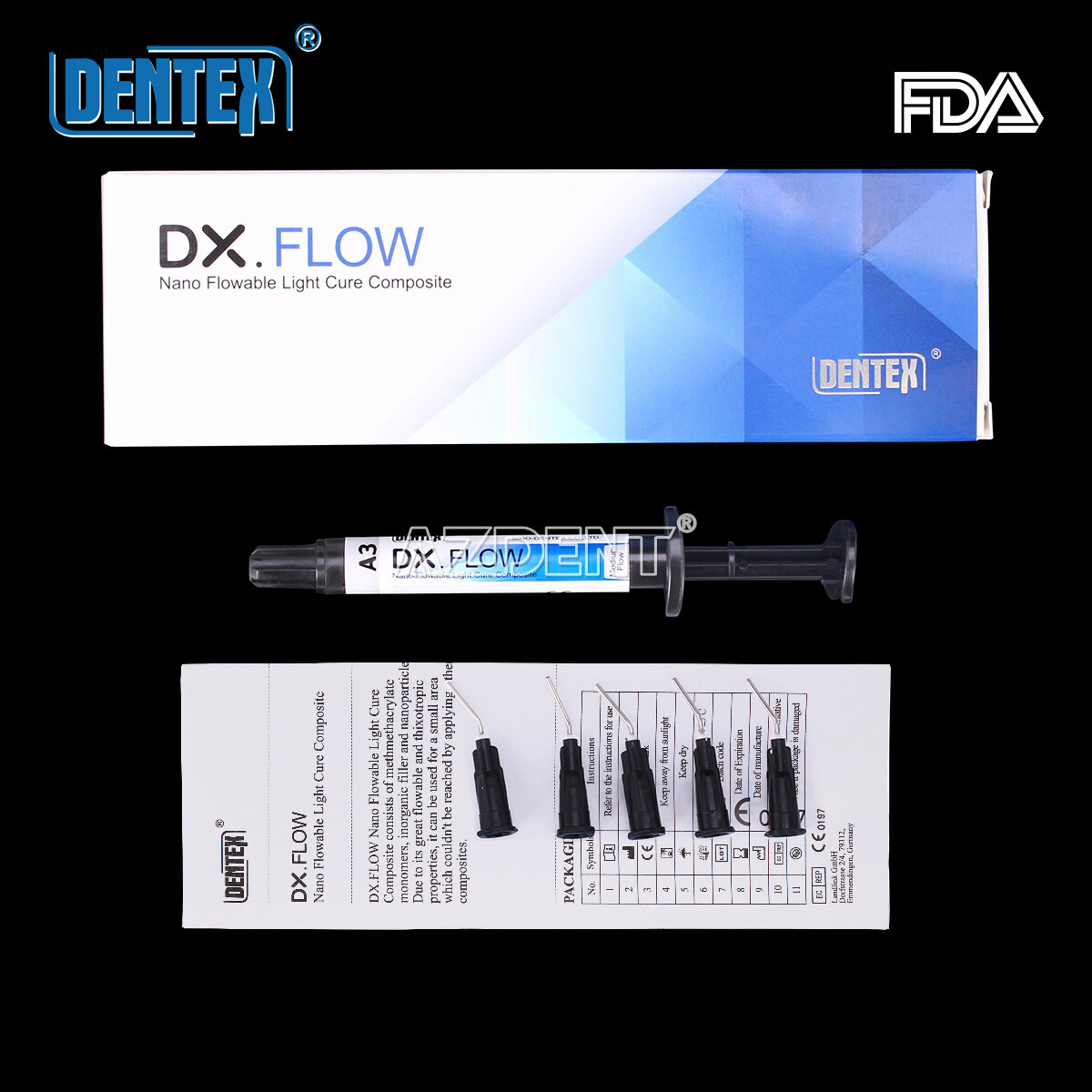 Dental Flowable Medium Flow Light Cure Composite A3 Shade DENTEX DX.FLOW