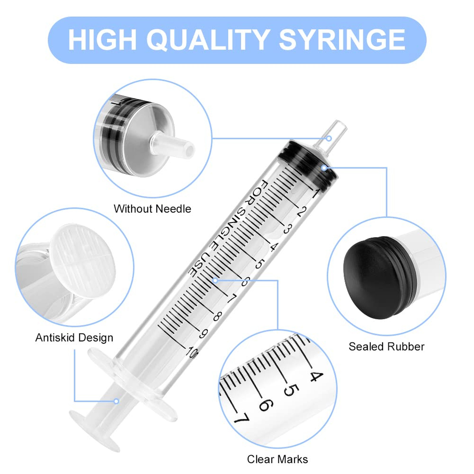 Plastic Syringe 10ml No Needle, Liquid Measuring Syrups for Labs Pets Refill