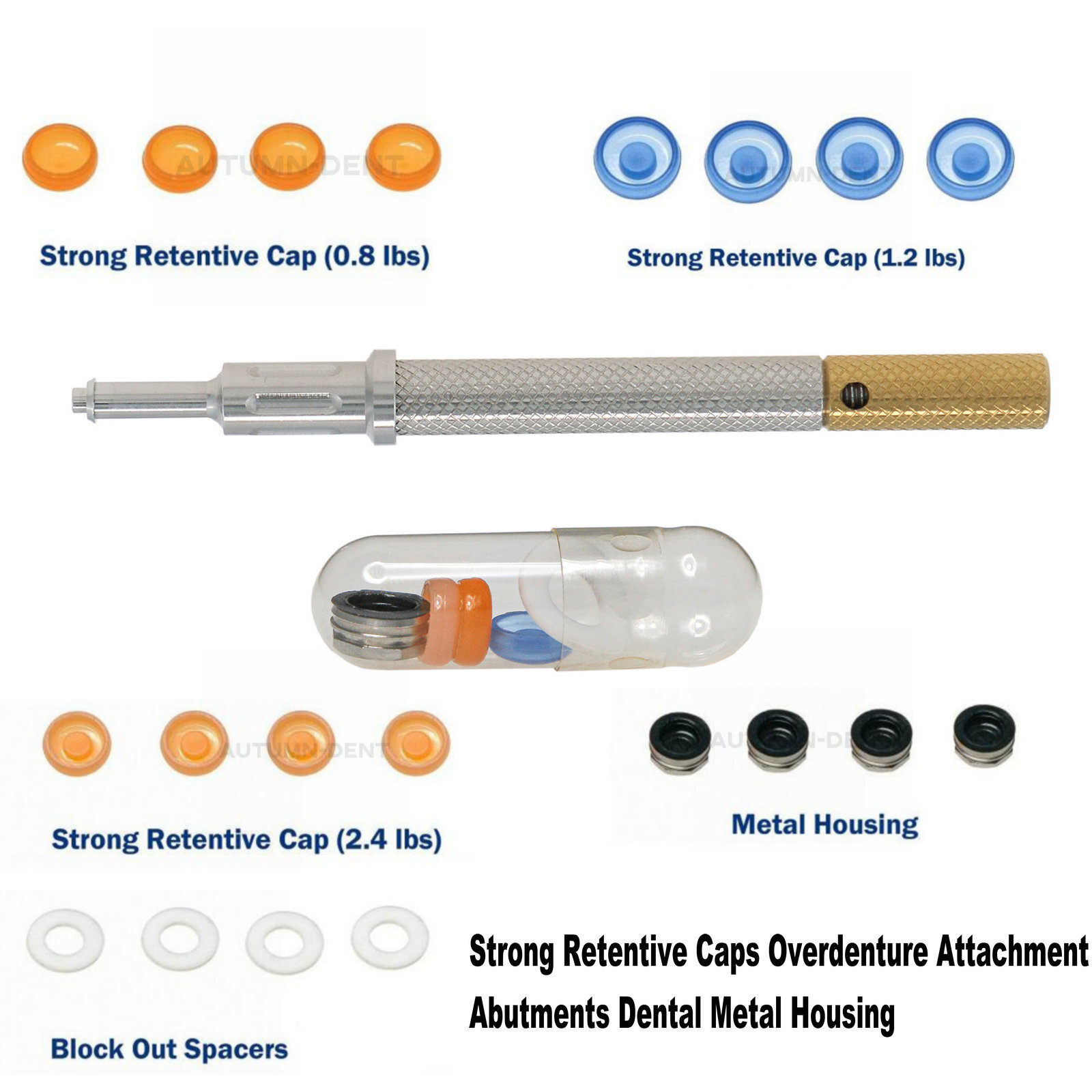 Dental Overdenture Caps Strong Retentive Attachment Abutments Metal Housing
