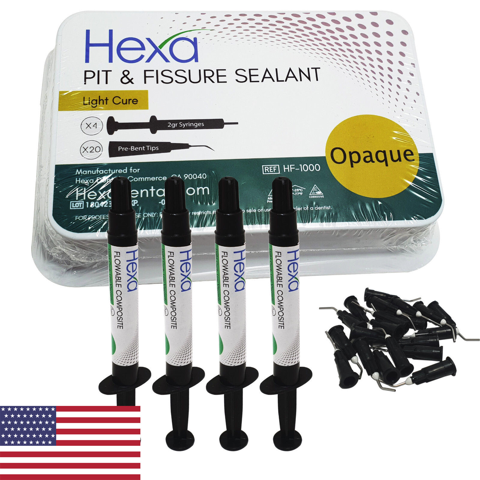 Hexa Dental PIT AND & FISSURE SEALANT 4 SYRINGE KIT + 20 Tips – OPAQUE
