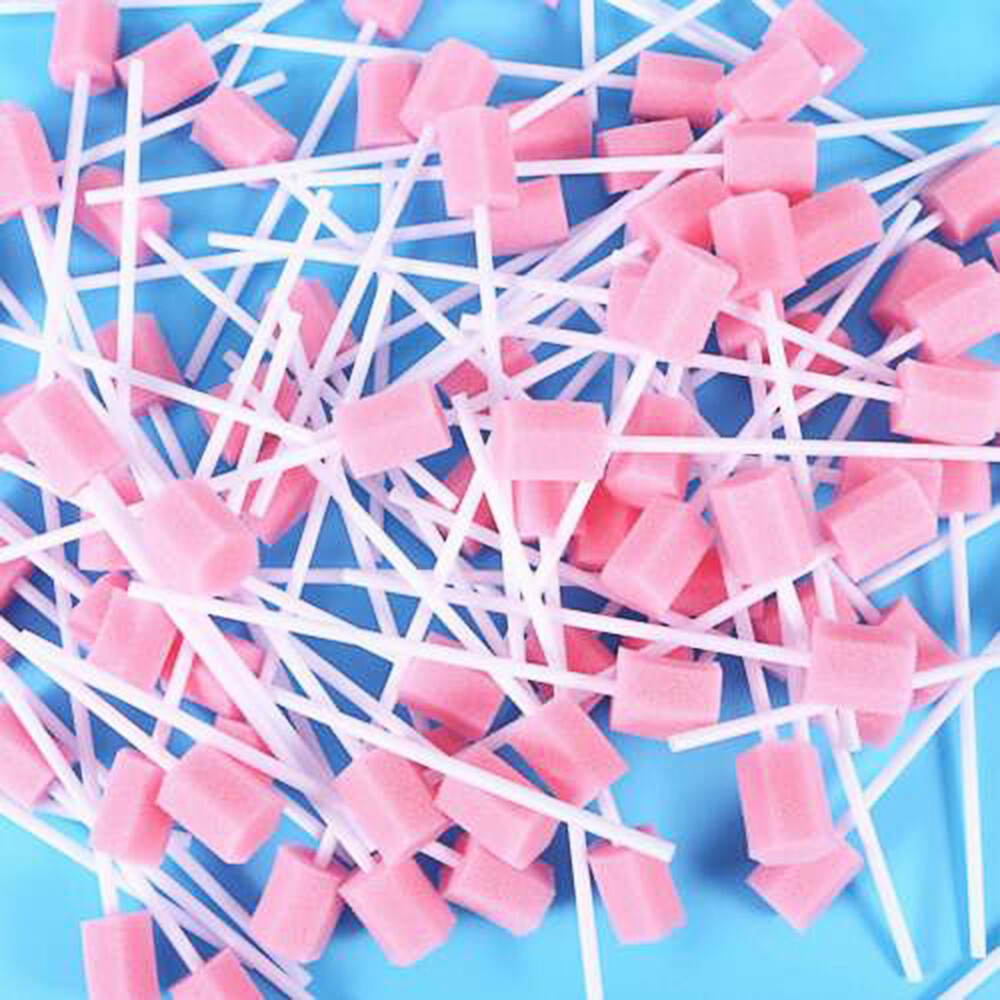 100Pcs Disposable Mouth Care Sponge Stick Tooth Cleaning Sponge Swab Oral Care