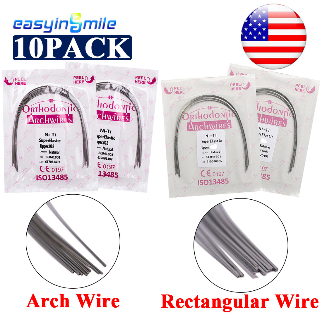 Dental ortho NITI arch wires rectangular 16*22*17*25*19 Natural Round Brace wire
