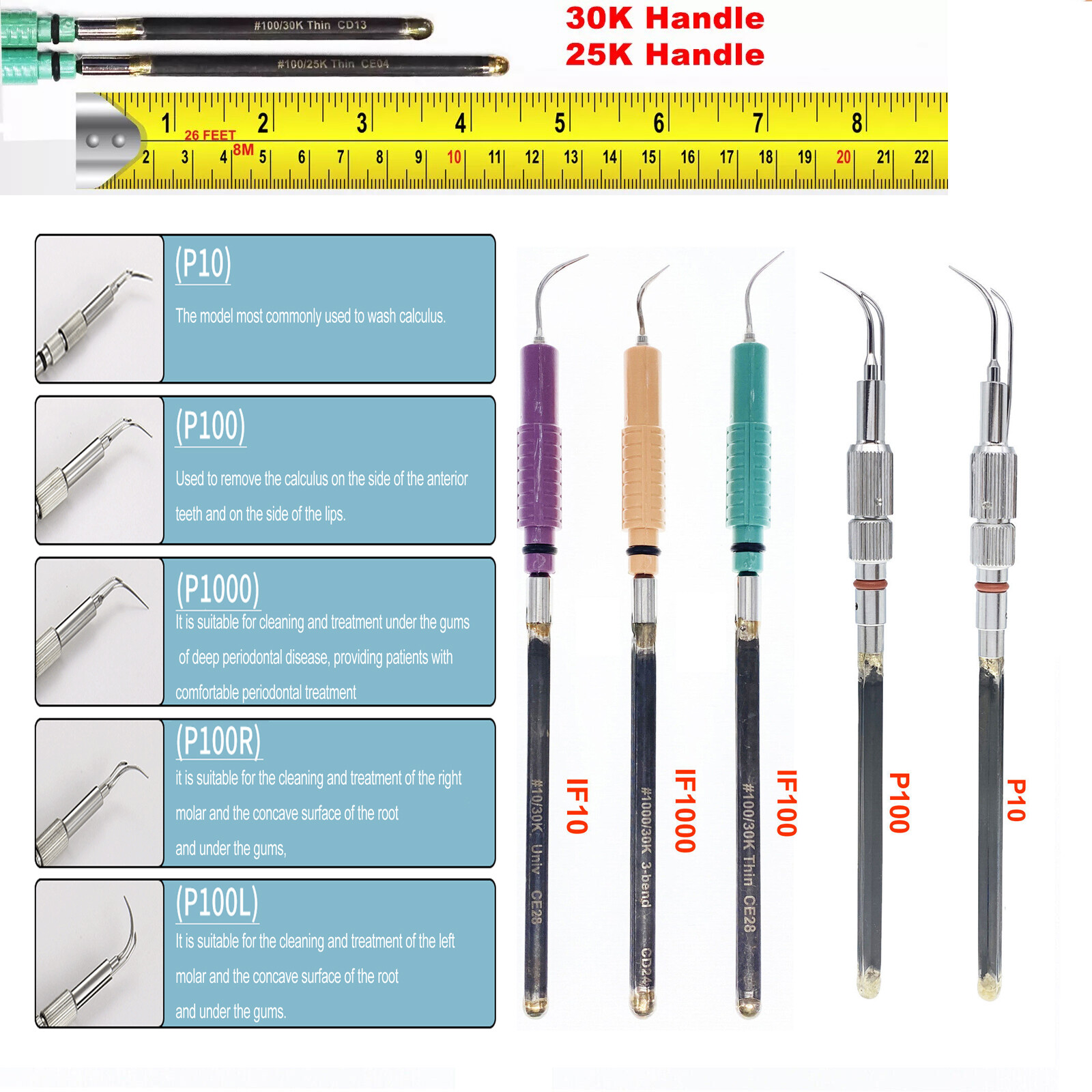 P-10 P-100 Dental Ultrasonic Scaler Tip 30K/25K Inserts IF10 IF100 IF1000