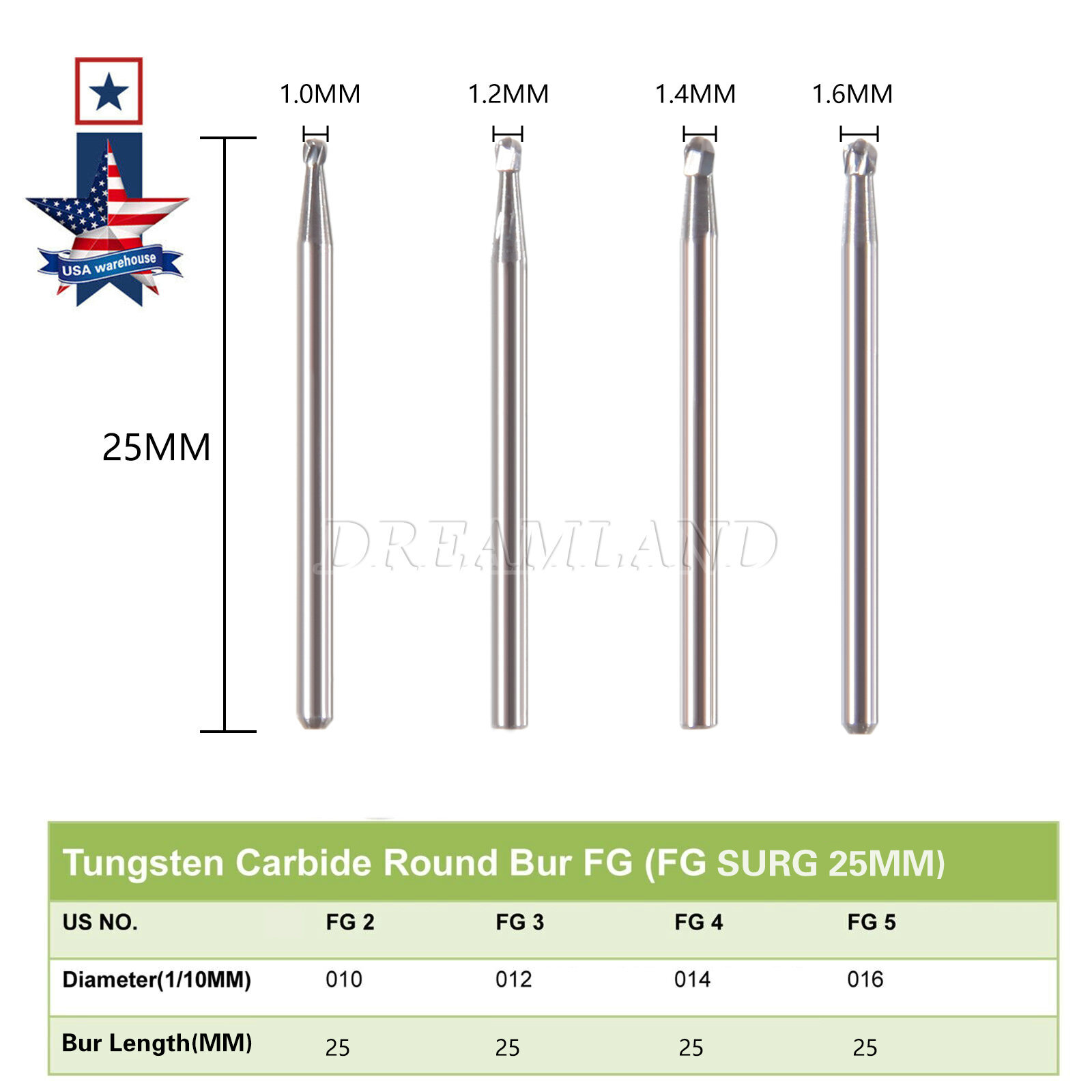 5Pcs/Pack Dental Surgical Round Burs FG 2 3 4 5 Carbide Length Bits Long Shank