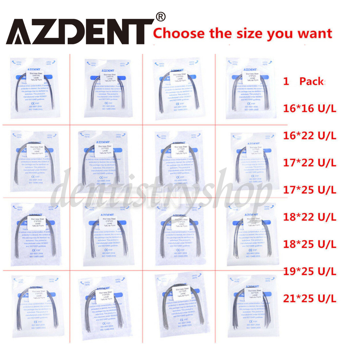 AZDENT Dental Orthodontic Rectangular Arch Wires Stainless Steel Natural Form