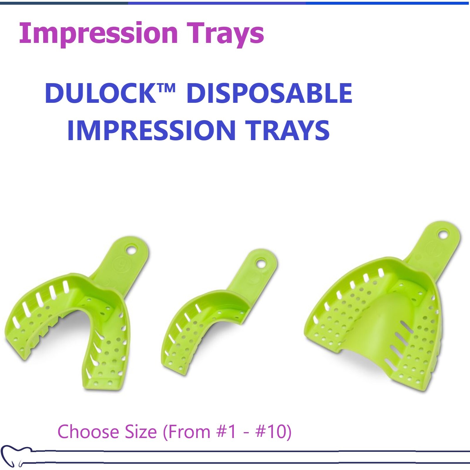 Dental Disposable Impression Trays Dual Lock Apple Green, 12/Pk, All Sizes #1-10