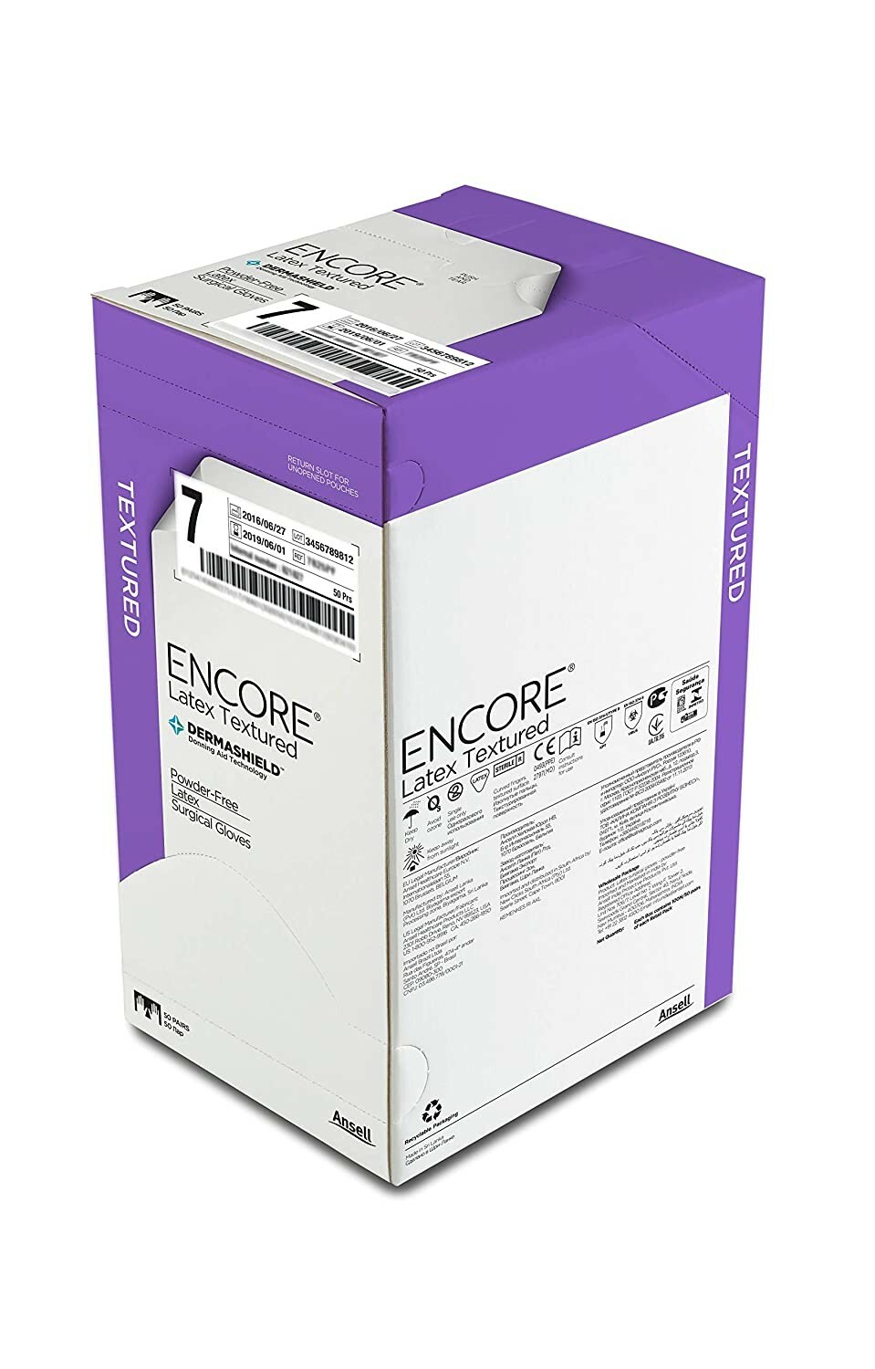 *50-Pairs* Ansell Encore Dermashield Latex Surgical Size-7.5 Gloves Box 5785004