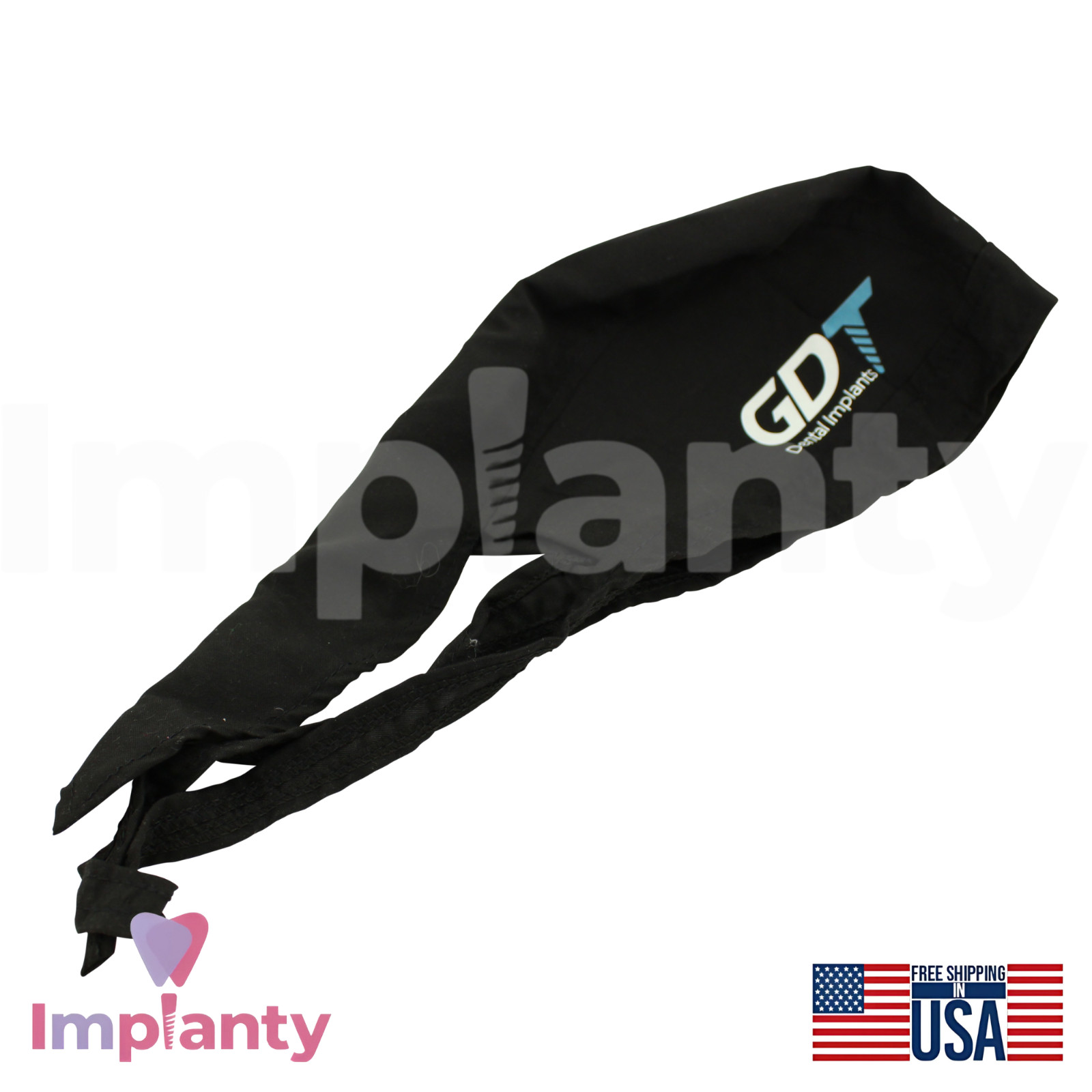 GDT Dental Scrub Cap Black 59cm Unisex Head Cover Washable Dentistry Attire