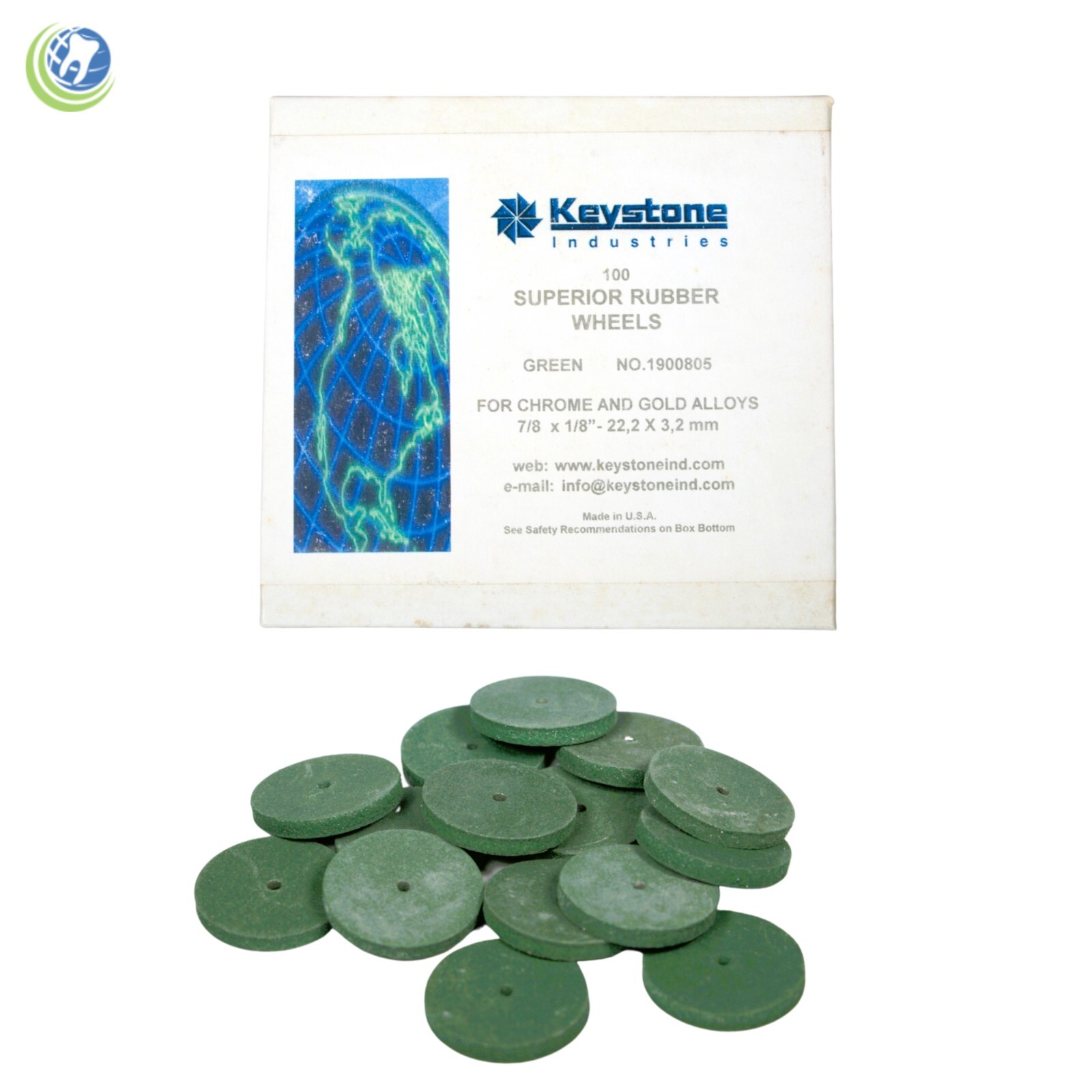 SUPERIOR GREEN RUBBER SILICONE WHEELS 7/8” X 1/8” 100/BOX POLISHING KEYSTONE