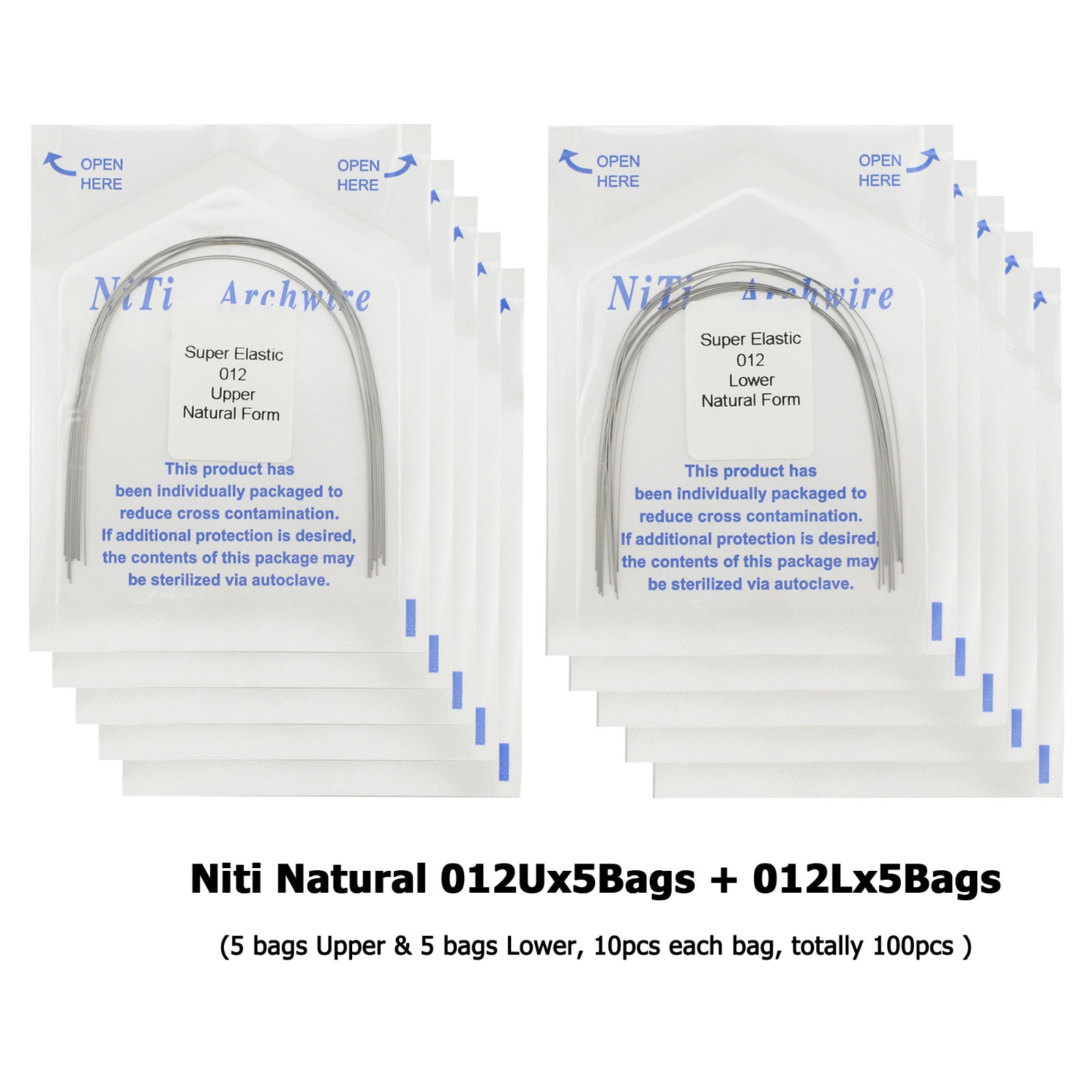 100PCS Dental Orthodontic Niti Arch Wire Natural Form Round Upper Lower 014 016