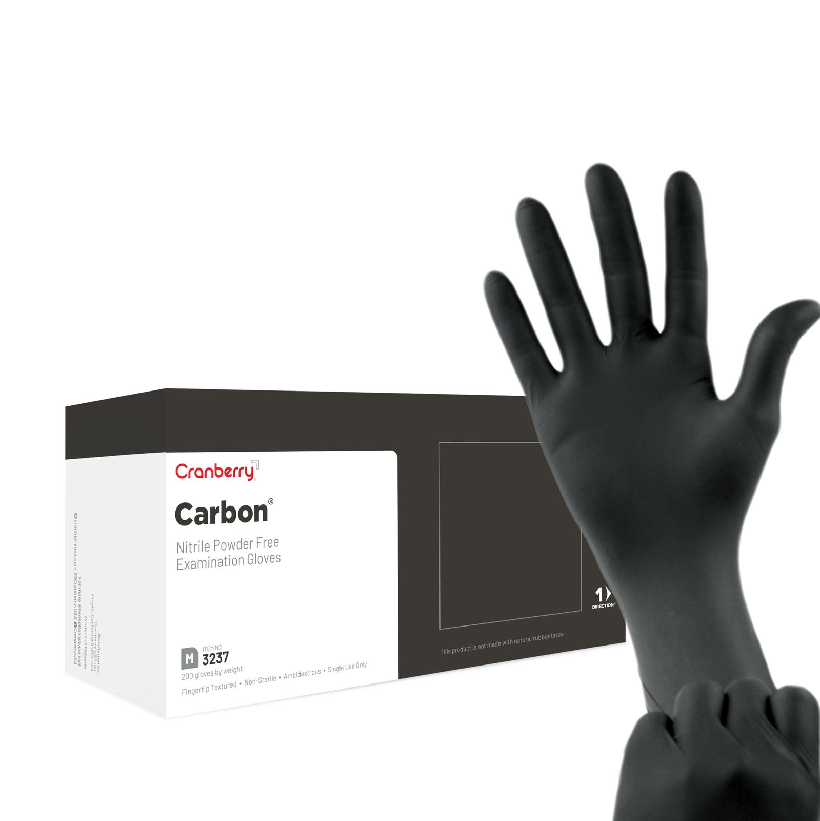 Cranberry Carbon Black Nitrile Exam Gloves, Pack of 200, Small, 200