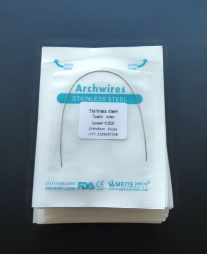 100 Packs Dental Stainless Steel Arch Coated Wires Orthodontic Round Tooth Color