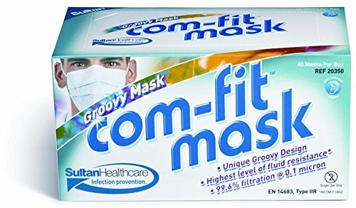 Sultan 20350 Com-Fit Groovy Earloop Face Masks Highest Fluid Resistant 40/Bx